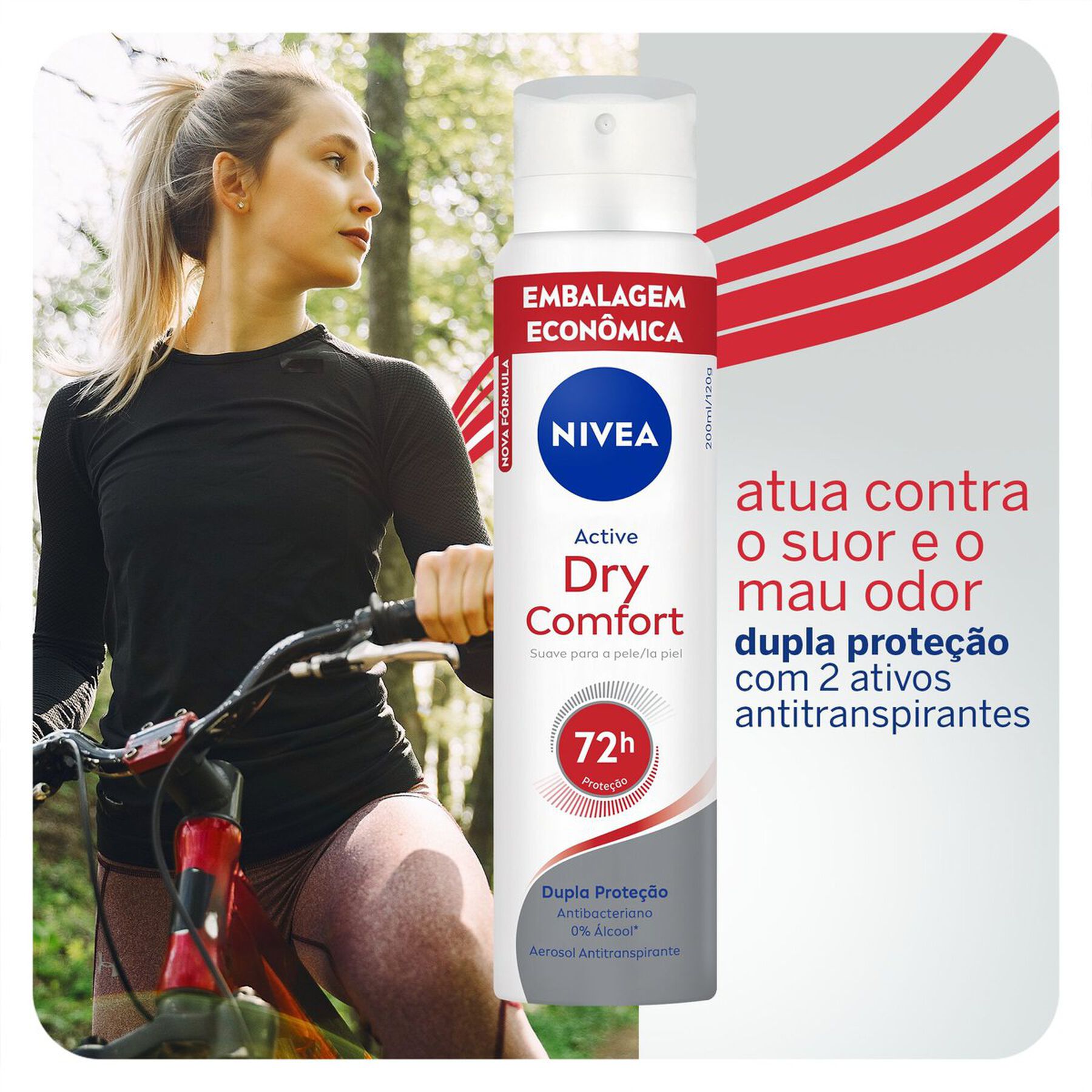 Desodorante Aerossol Active Dry Comfort Nivea 200ml - Embalagem Econômica
