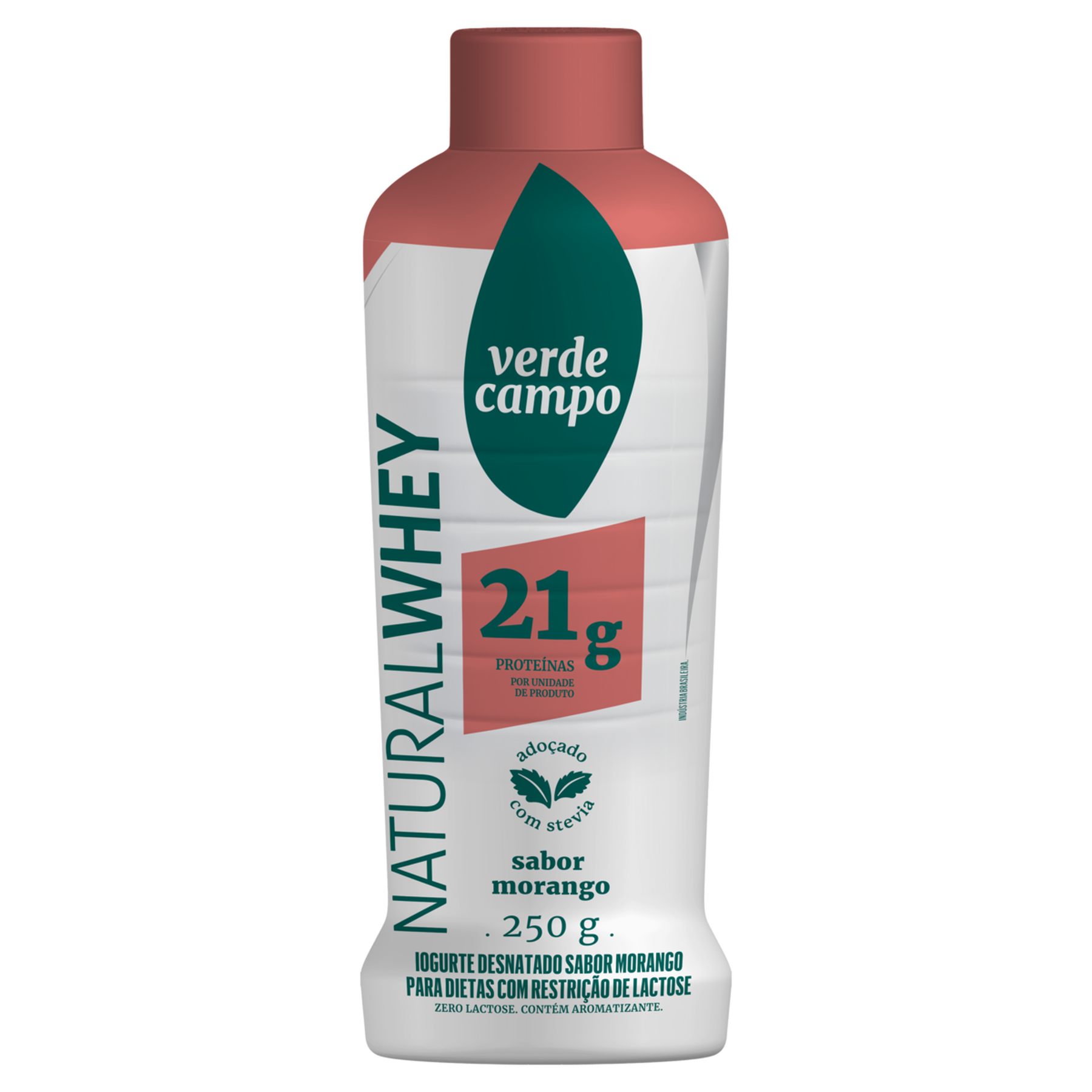 Iogurte Desnatado Morango Zero Lactose Verde Campo Natural Whey 21g de Prote&iacute;na Frasco 250g