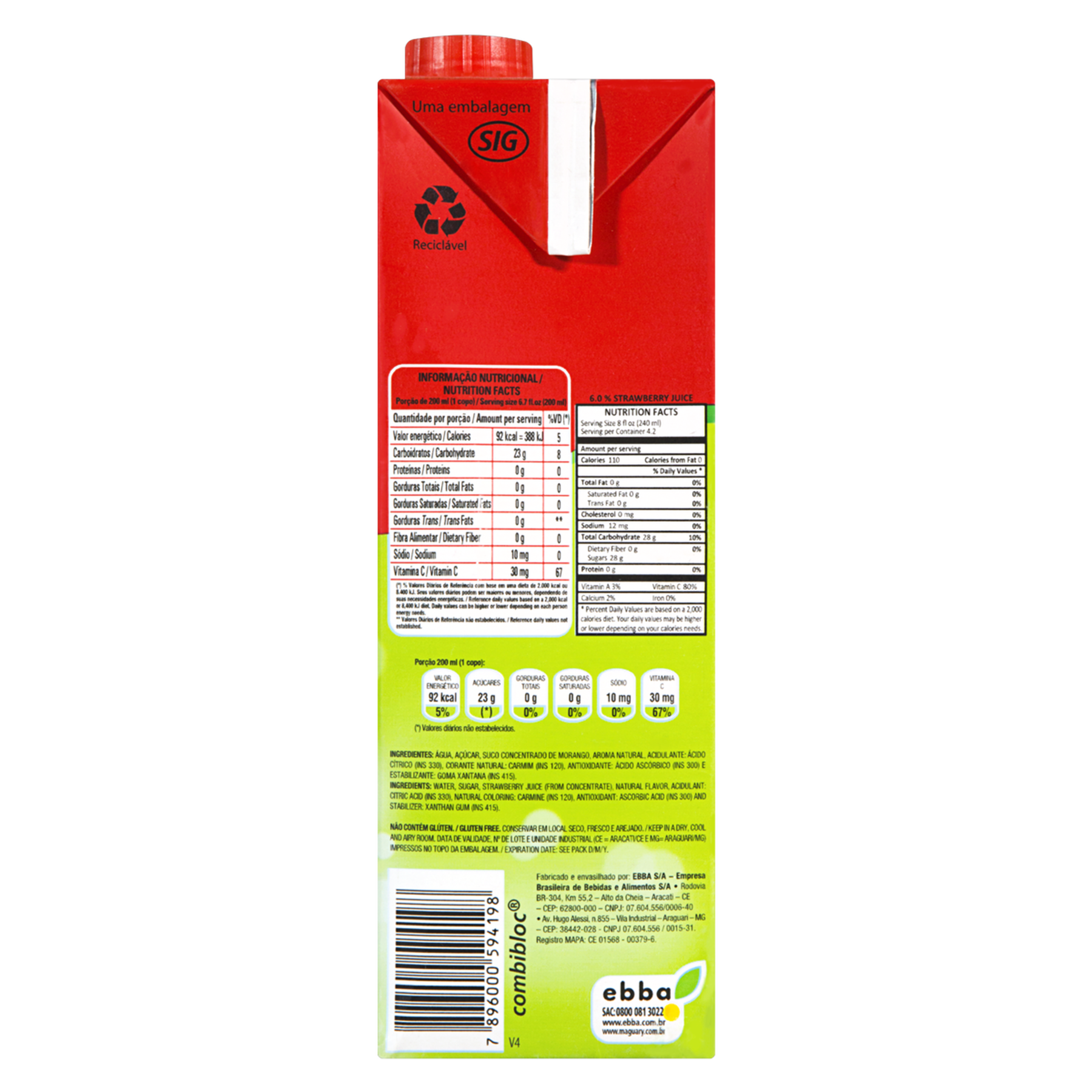 Bebida Ado&ccedil;ada Morango Maguary Caixa 1l