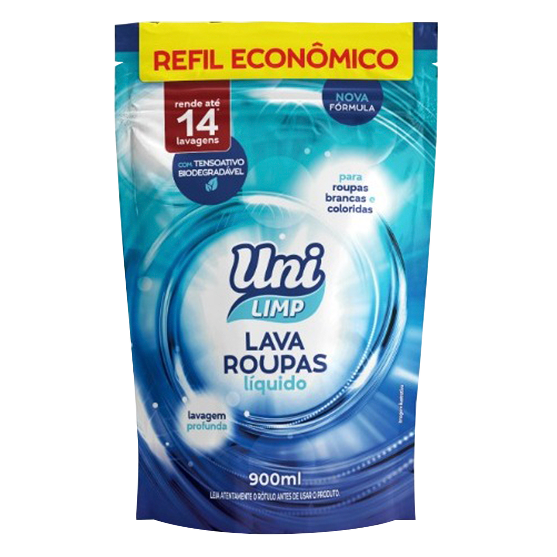 Sabão Lava Roupas Líquido Uni Limp Sachê 900ml - Embalagem Refil Econômico
