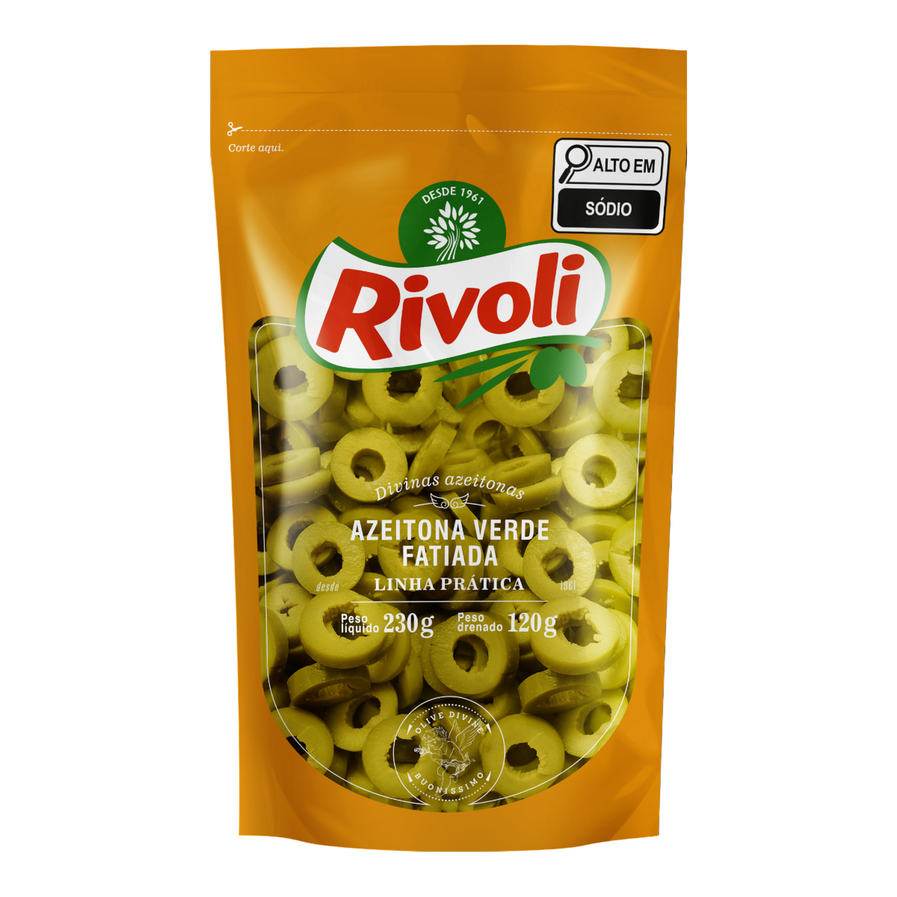 Azeitona Verde Fatiada Linha Pr&aacute;tica Rivoli Sach&ecirc; 120g