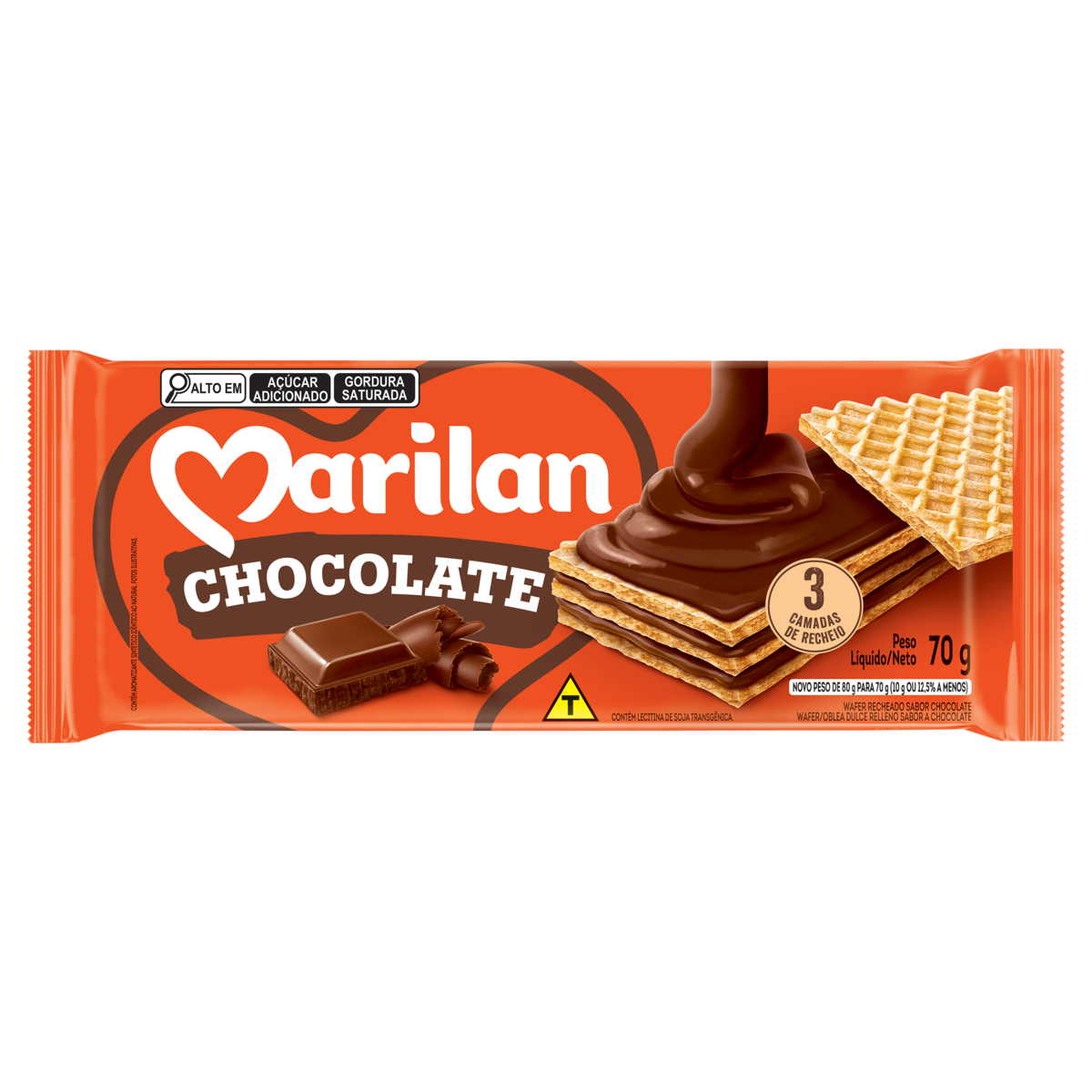 Biscoito Wafer Recheio Chocolate Marilan Pacote 70g