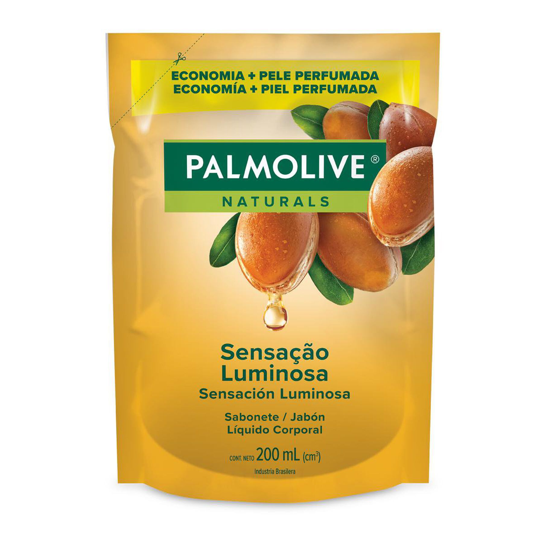 Sabonete L&iacute;quido Sensa&ccedil;&atilde;o Luminosa Palmolive Naturals Sach&ecirc; 200ml Embalagem Econ&ocirc;mica