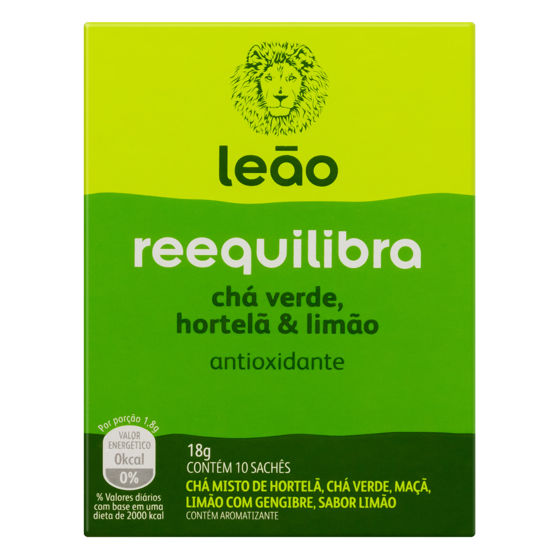 Chá Verde, Hortelã e Limão Reequilibra Leão Caixa 18g