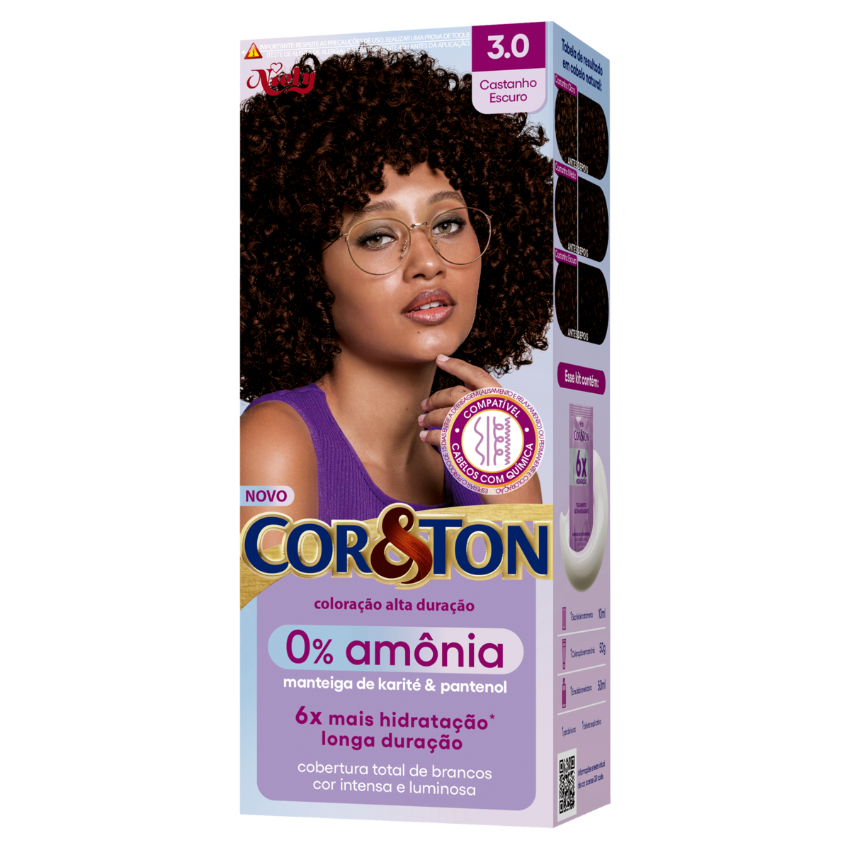 Kit Colora&ccedil;&atilde;o Creme 3.0 Castanho Escuro 0% Am&ocirc;nia Niely Cor&Ton