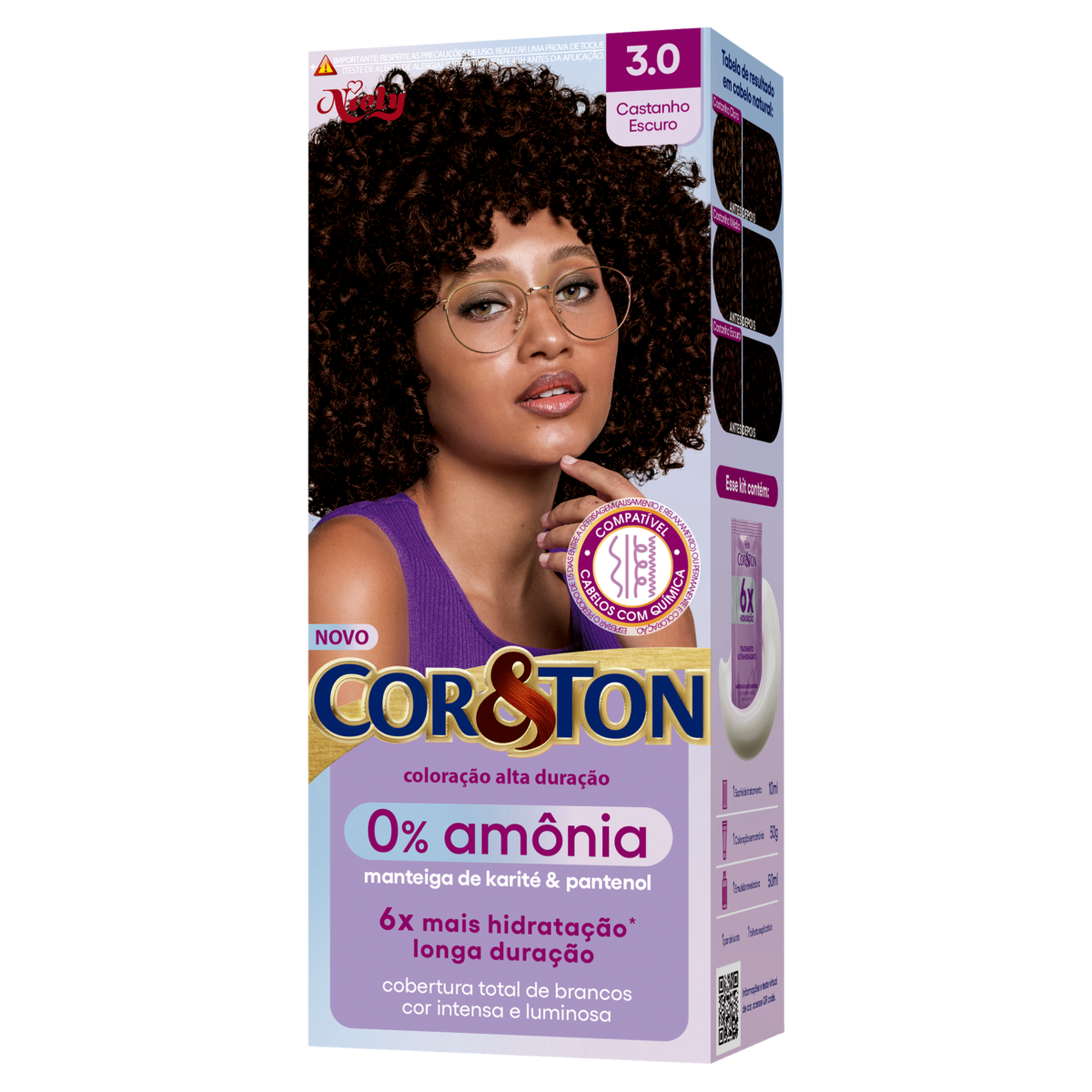 Kit Colora&ccedil;&atilde;o Creme 3.0 Castanho Escuro 0% Am&ocirc;nia Niely Cor&Ton