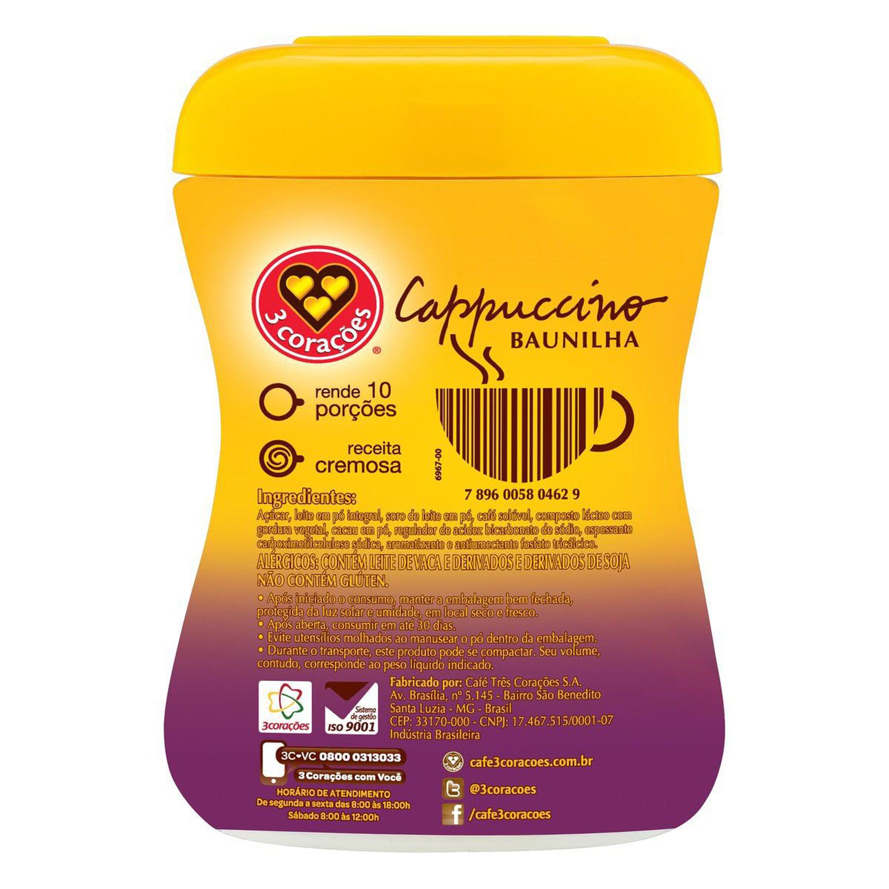 Cappuccino Solúvel Baunilha 3 Corações Pote 200g