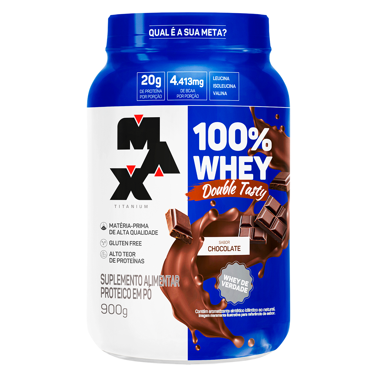 Suplemento Alimentar em P&oacute; Chocolate 100% Whey Double Tasty Max Titanium Pote 900g
