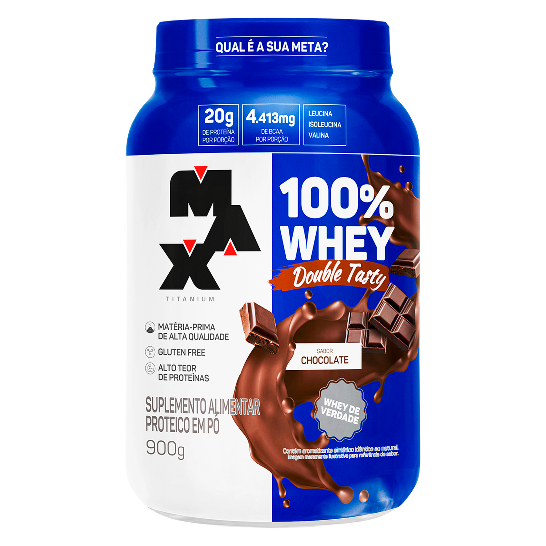 Suplemento Alimentar em P&oacute; Chocolate 100% Whey Double Tasty Max Titanium Pote 900g