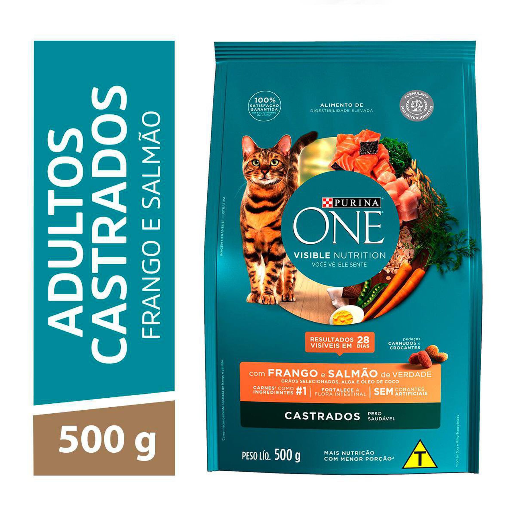 Alimento para Gatos Castrados Frango e Salmão Purina One Visible Nutrition Pacote 500g