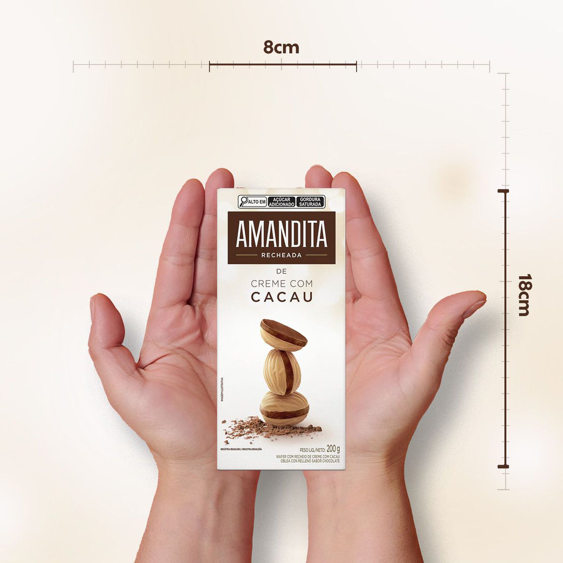 Wafer Recheio Creme com Cacau Lacta Amandita Caixa 200g