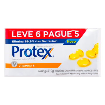 Pack Sabonete em Barra Antibacteriano Protex Vitamina E Cartucho 510g Leve 6 Pague 5 Unidades