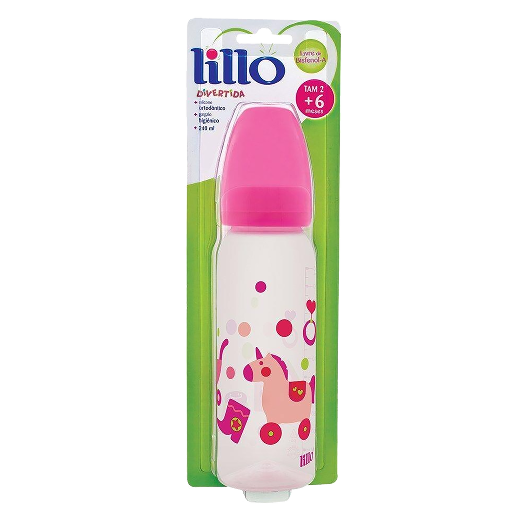 Mamadeira Rosa Divertida Lillo 240ml Tam. 2