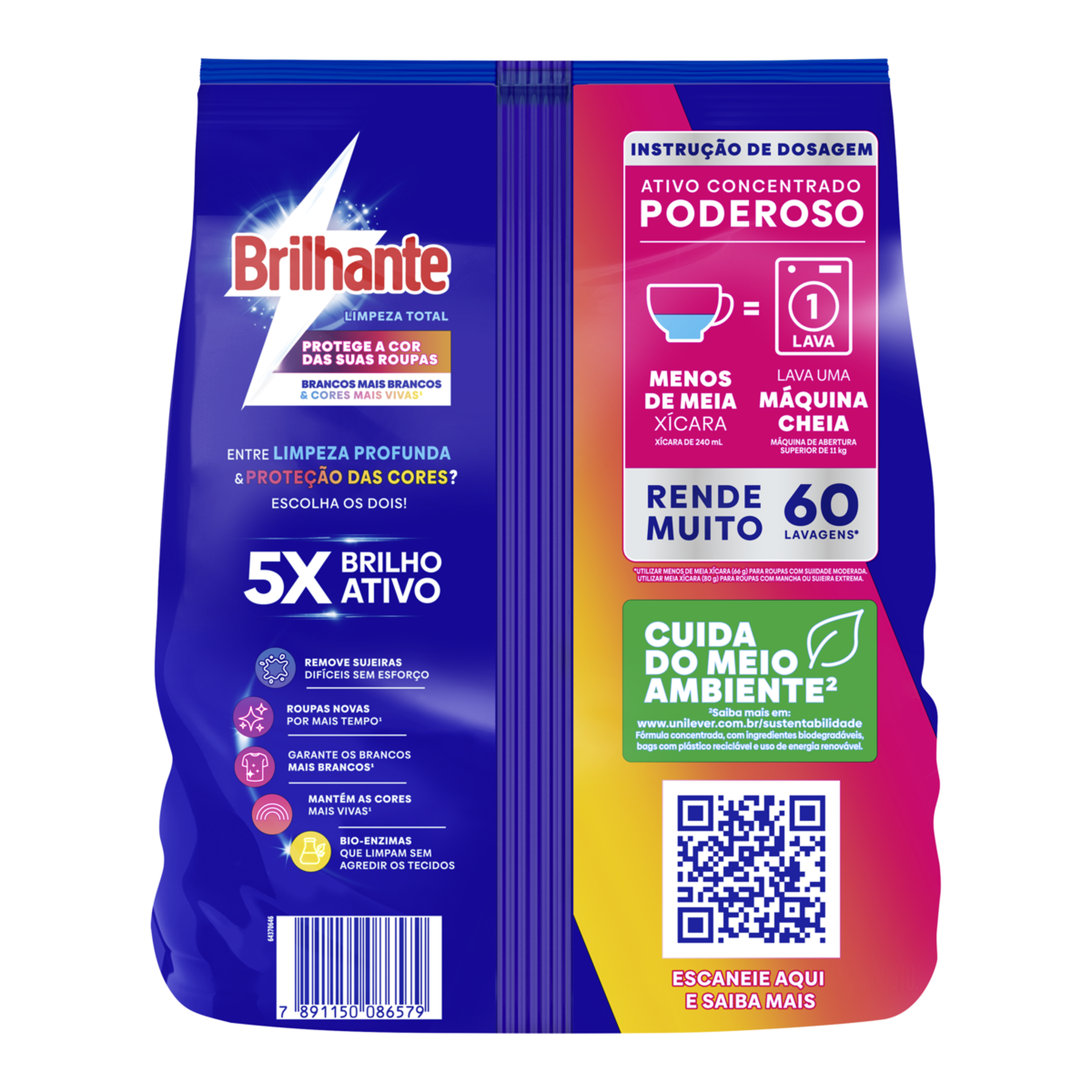 Sabão em Pó Roupas Brancas e Coloridas Limpeza Total Brilhante Pacote 4kg