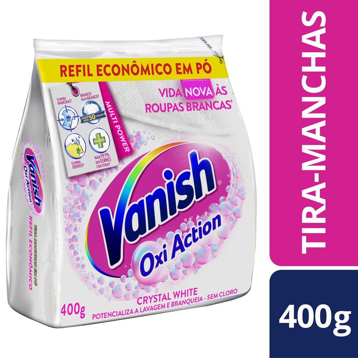 Tira-Manchas em P&oacute; Branqueador Vanish Oxi Action Crystal White Pacote 400g Refil Econ&ocirc;mico