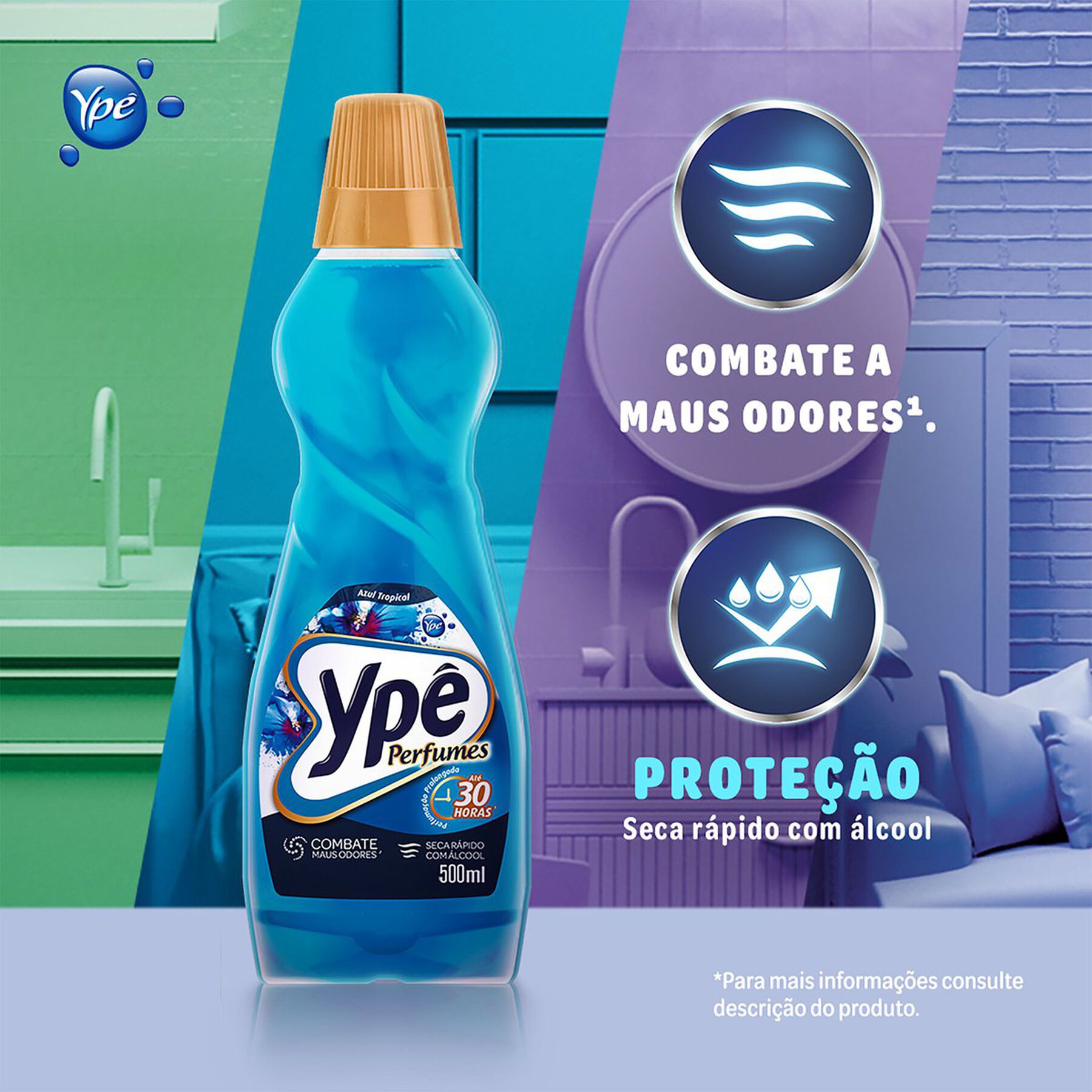 Limpador Perfumado Azul Tropical Ypê Premium Frasco 500ml