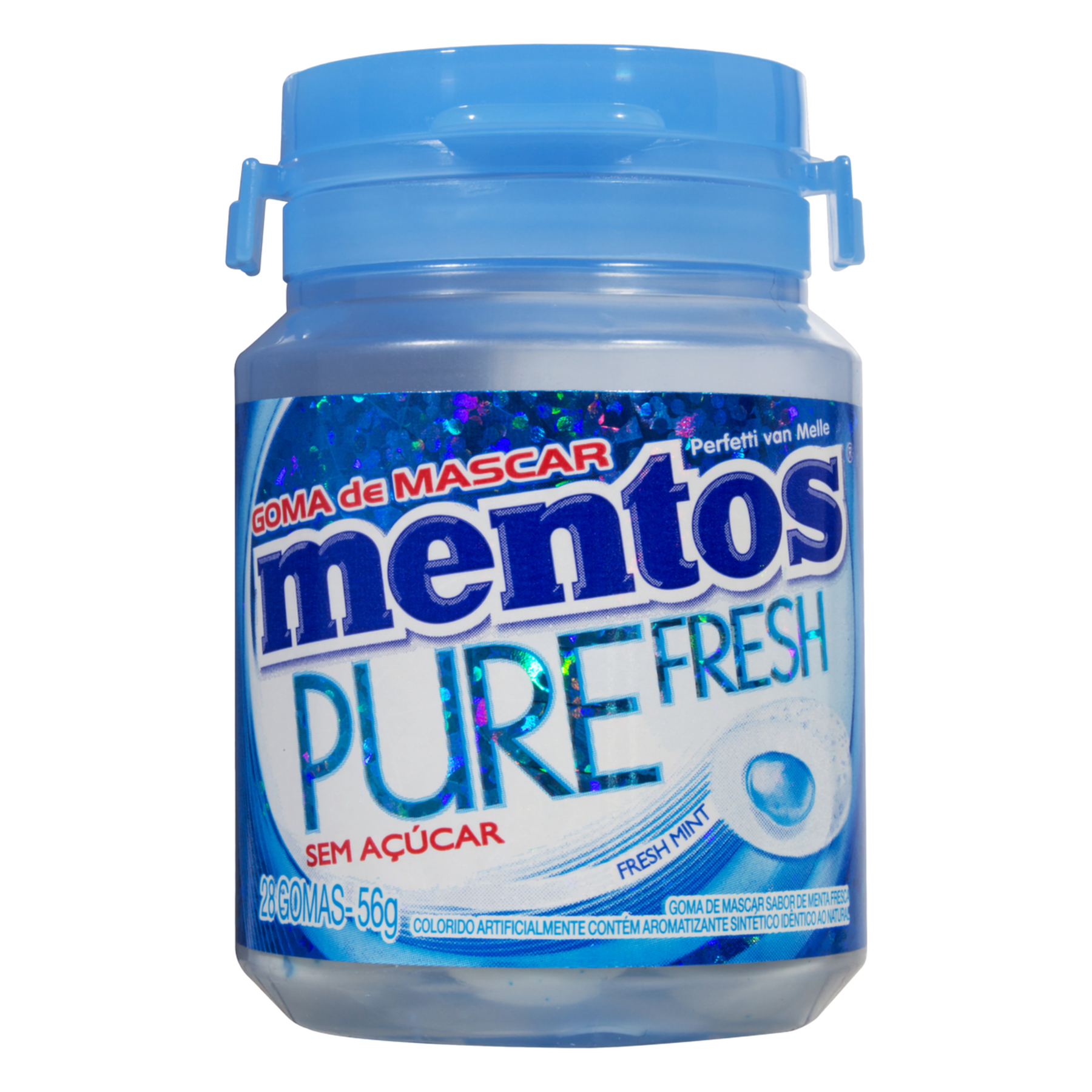 Goma de Mascar Fresh Mint Mentos Pure Fresh Pote 56g C/28 Unidades