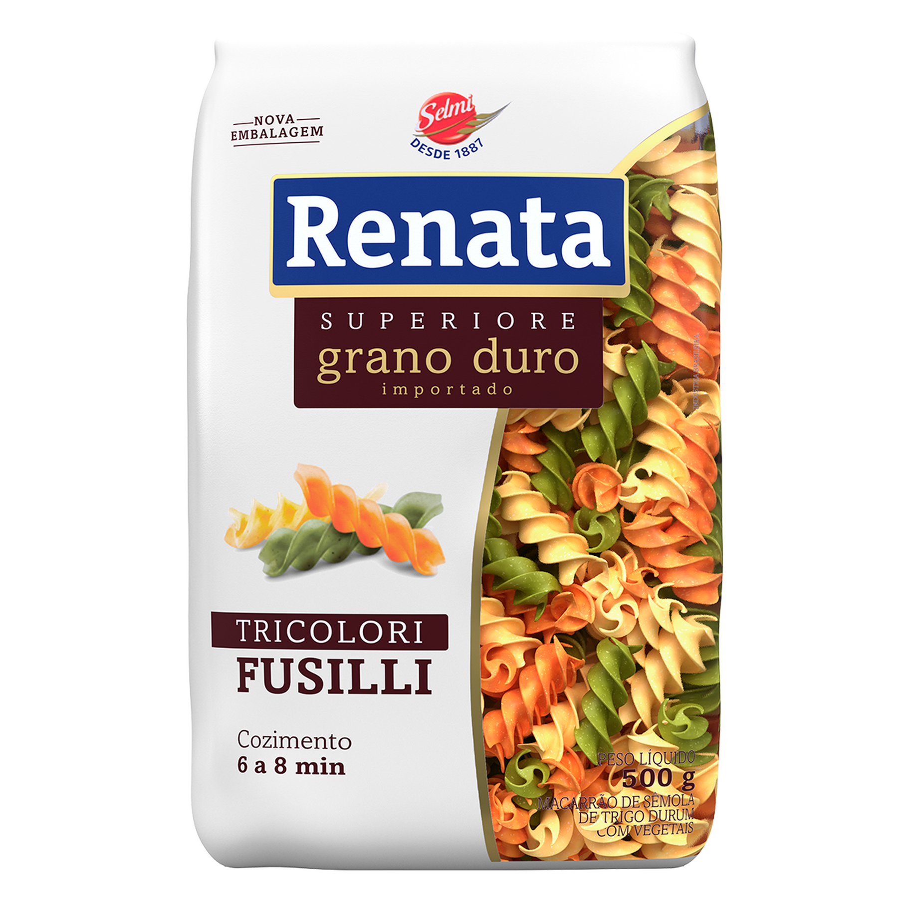 Macarrão de Sêmola de Trigo com Vegetais Grano Duro Tricolori Fusilli Renata Superiore Pacote 500g