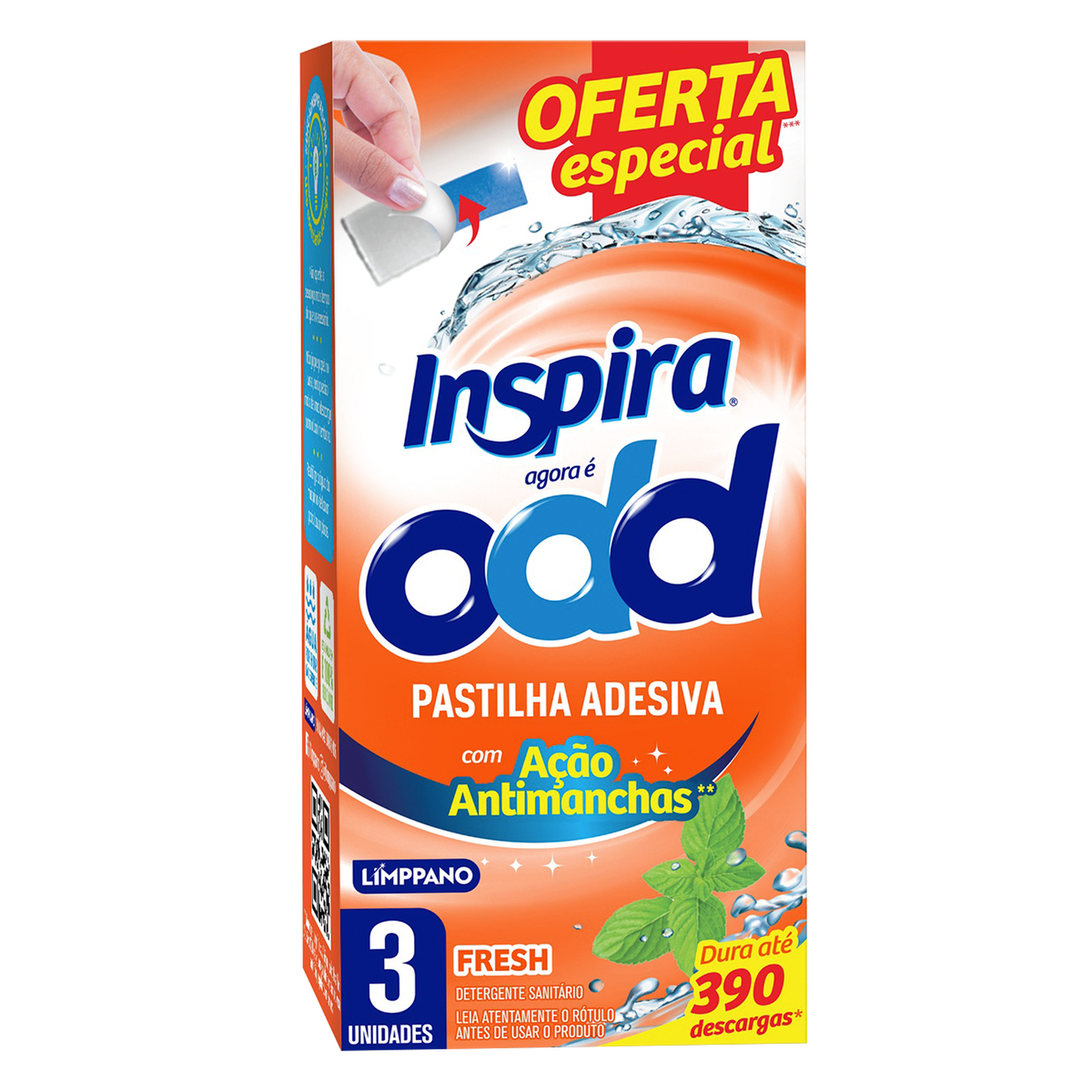 Detergente Sanit&aacute;rio Pastilha Adesiva Fresh Odd Inspira C/3 Unidades - Embalagem Oferta Especial