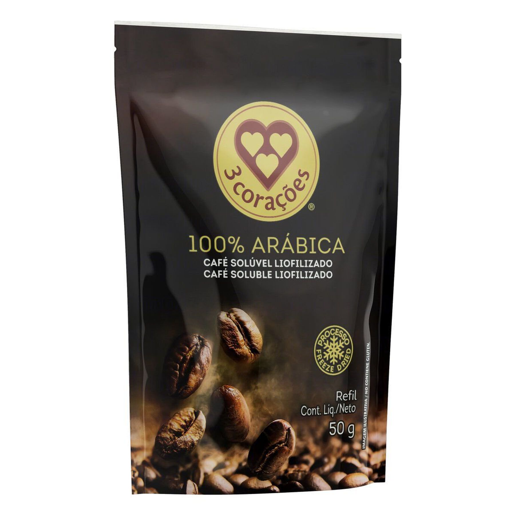Café Solúvel Liofilizado 3 Corações Sachê 50g Refil