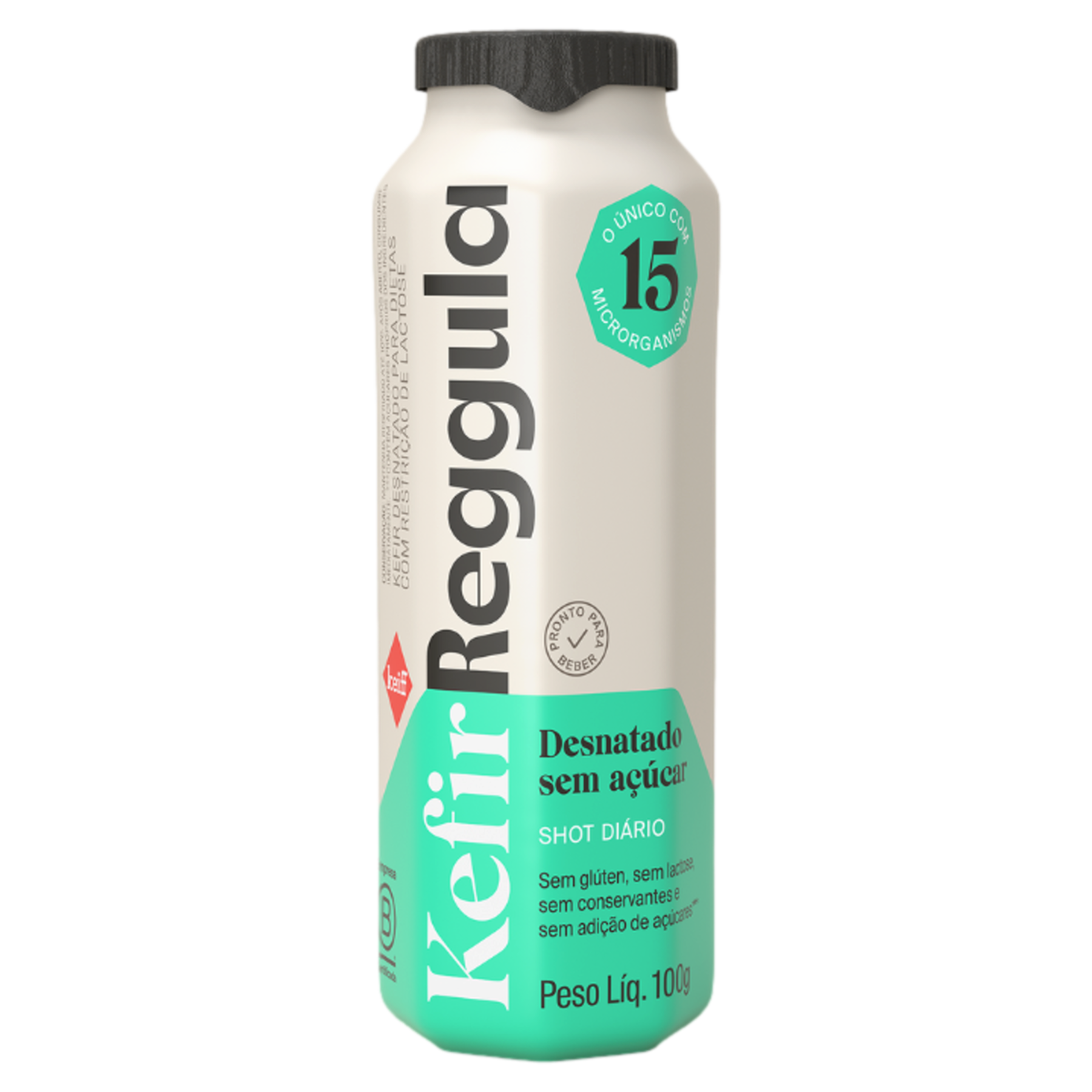 Kefir Adoçado Integral Parcialmente Desnatado Zero Lactose Kefir Reggula Shot Diário Frasco 100g