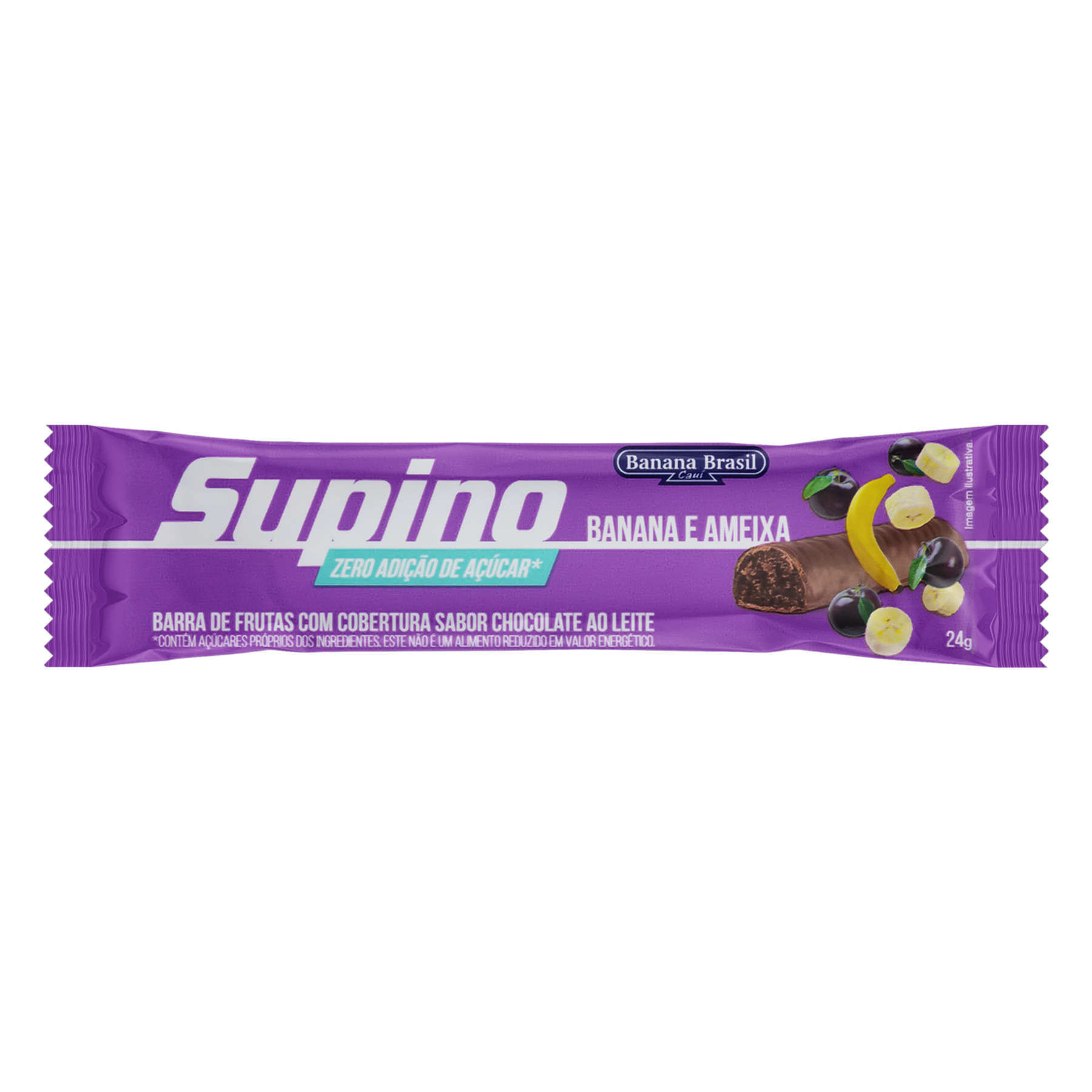 Barra de Frutas Banana e Ameixa Cobertura Chocolate ao Leite Supino Pacote 24g&nbsp;