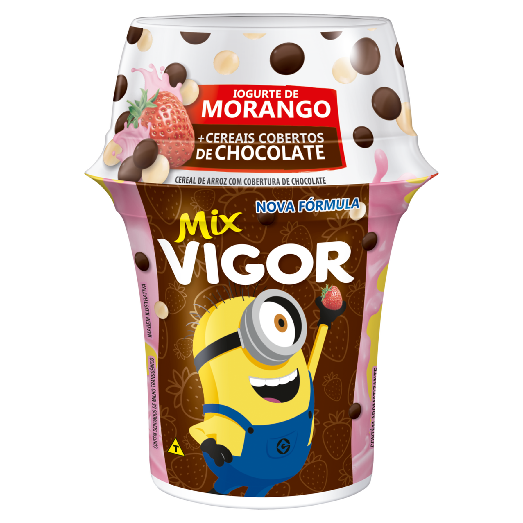 Iogurte Morango + Cereais Cobertos de Chocolate Vigor Mix Copo 140g