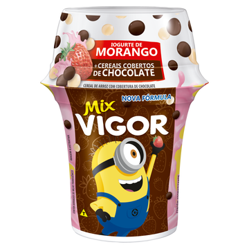 Iogurte Morango + Cereais Cobertos de Chocolate Vigor Mix Copo 140g