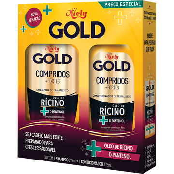Shampoo 300ml + Condicionador 200ml Compridos +Fortes Niely Gold