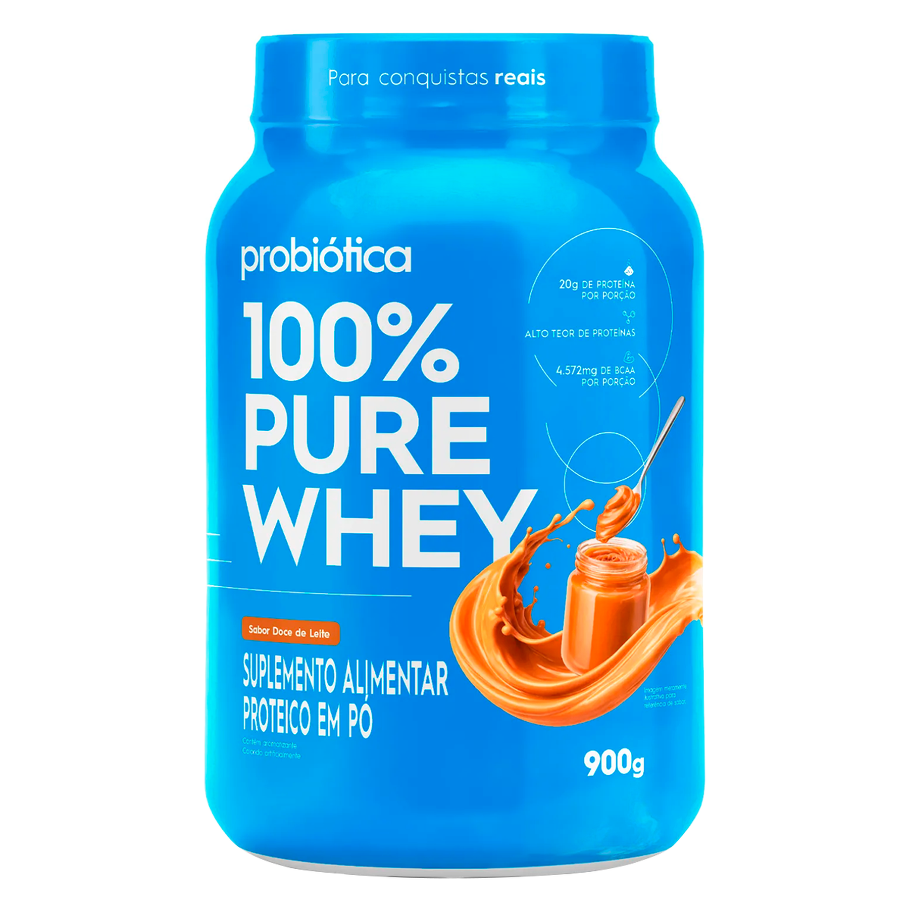 Suplemento Alimentar em P&oacute; Doce de Leite 100% Pure Whey Probi&oacute;tica Pote 900g