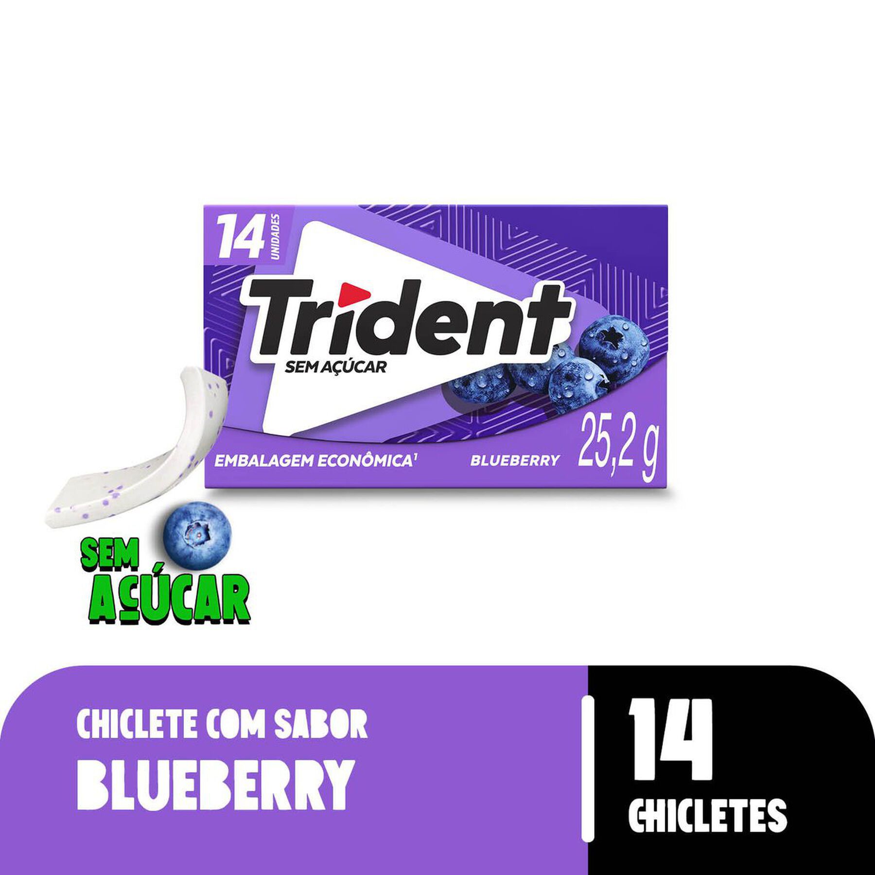 Chiclete Trident Blueberry 25,2g - Embalagem Econ&ocirc;mica C/14 Unidades