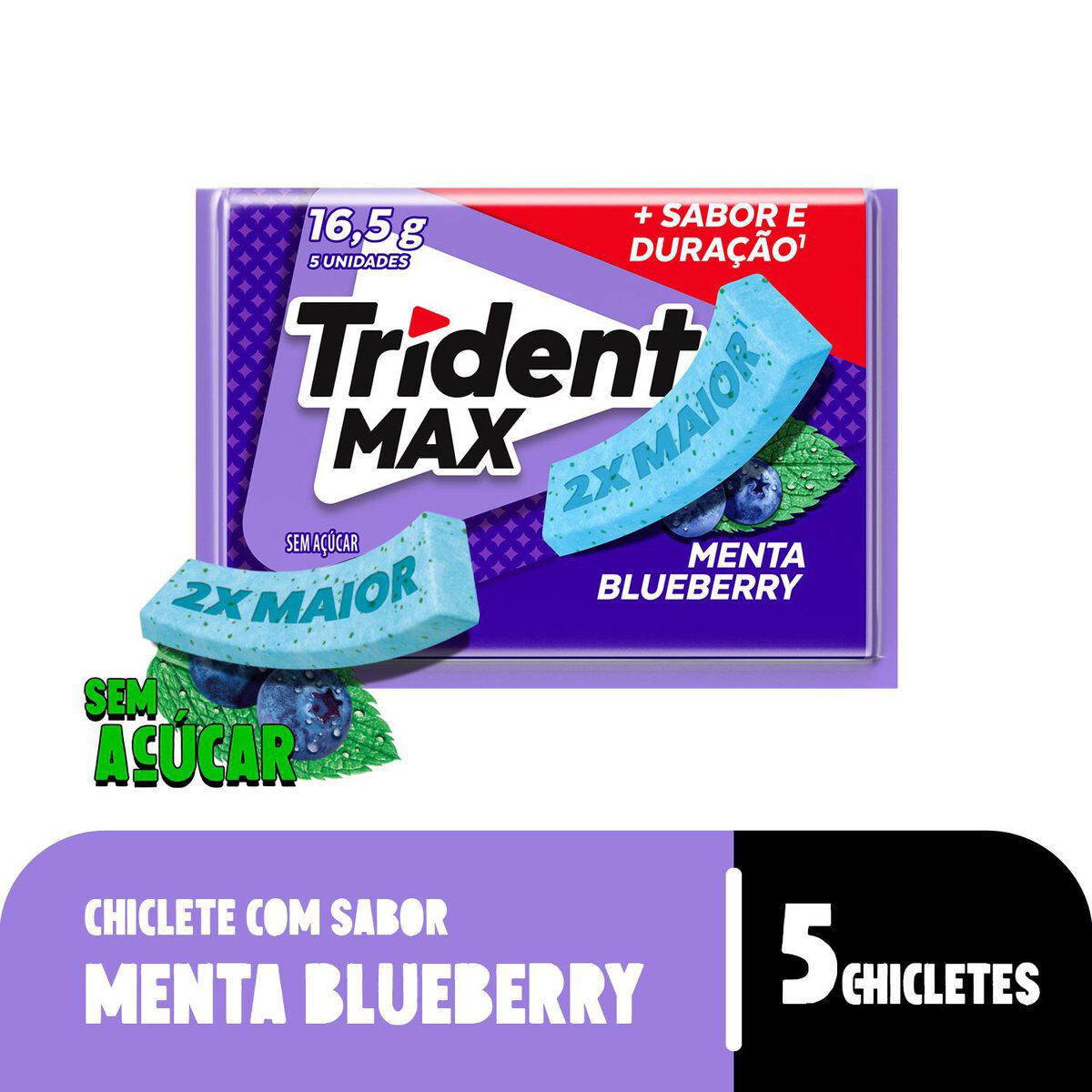 Chiclete Trident Max Menta Blueberry Sem A&ccedil;&uacute;car 16g -Embalagem com 5 unid.