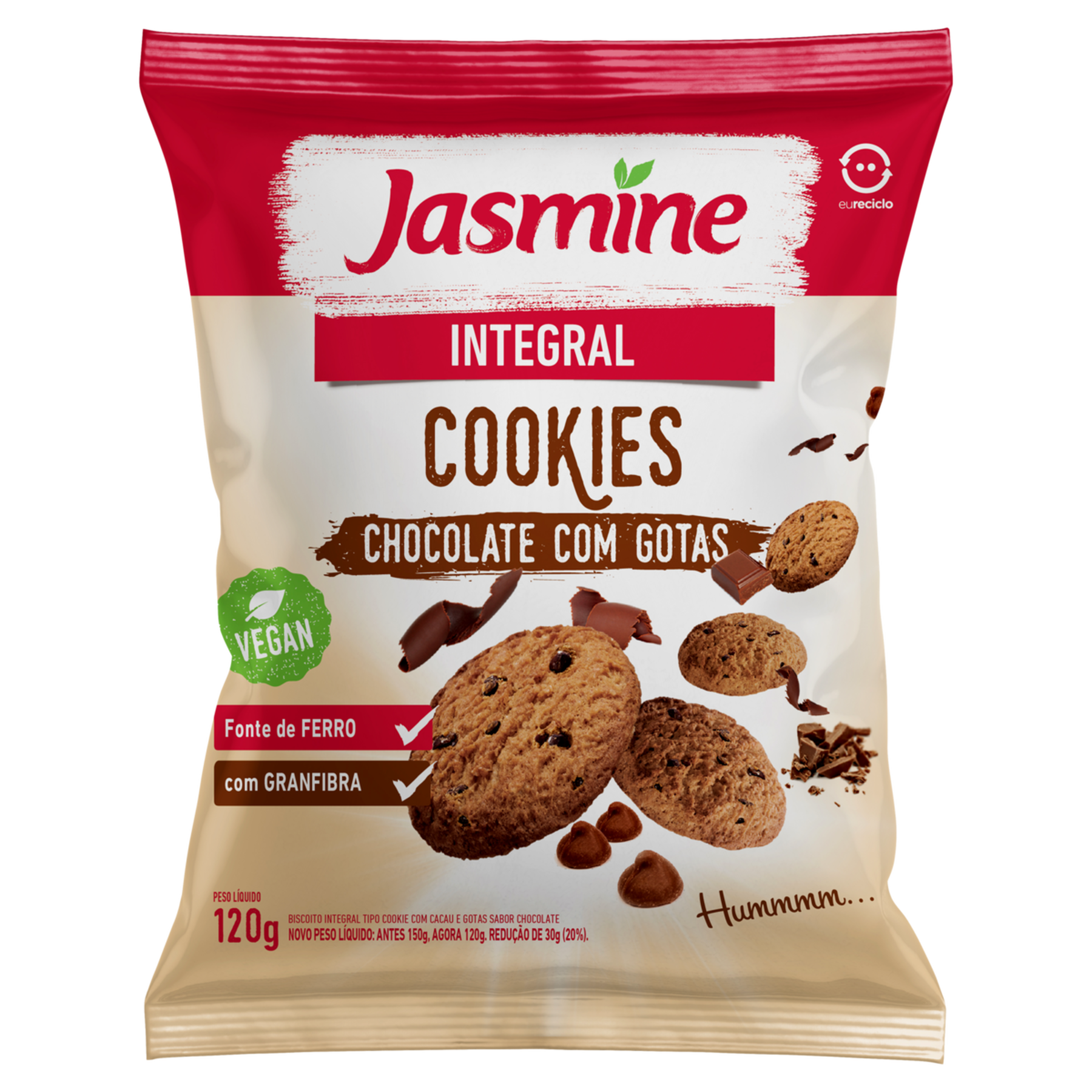 Biscoito Cookie Chocolate com Gotas Integral Jasmine Pacote 120g