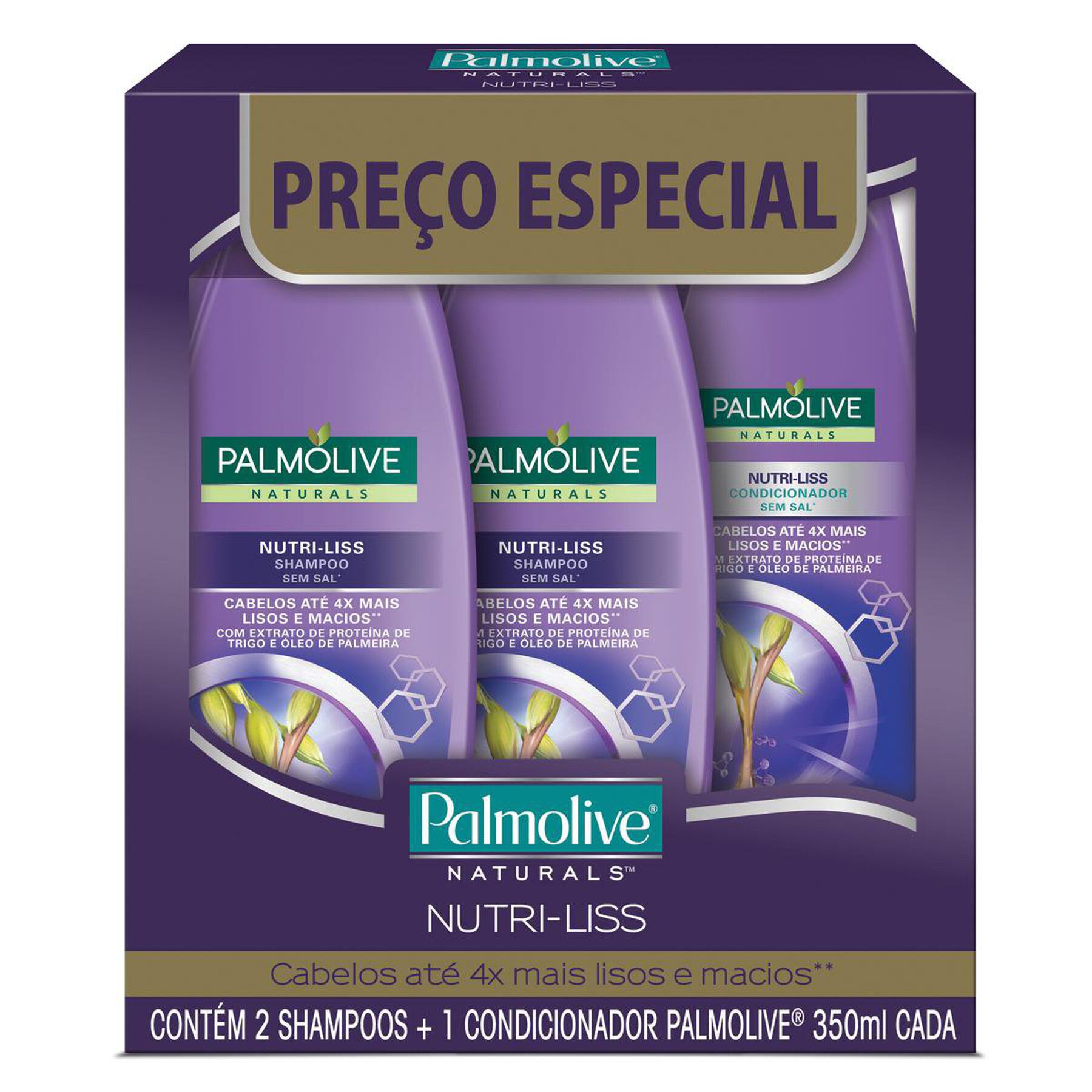 Kit 2 Shampoos + 1 Condicionador Nutri-Liss Palmolive Naturals 350ml Cada