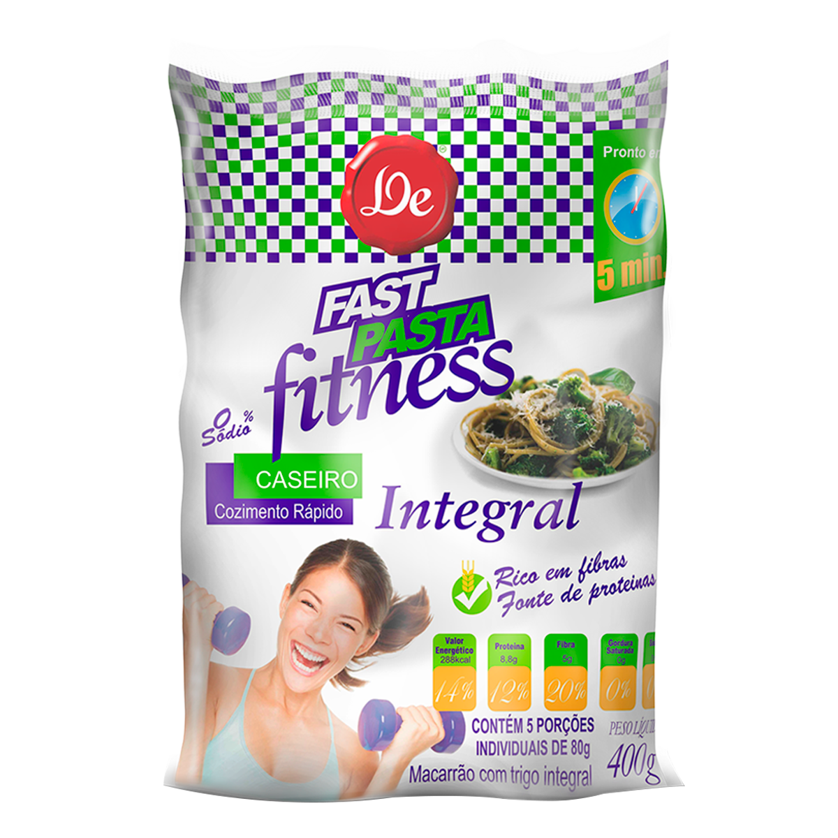 Macarr&atilde;o de Trigo Integral Caseiro Fast Pasta Fitness De Pacote 400g