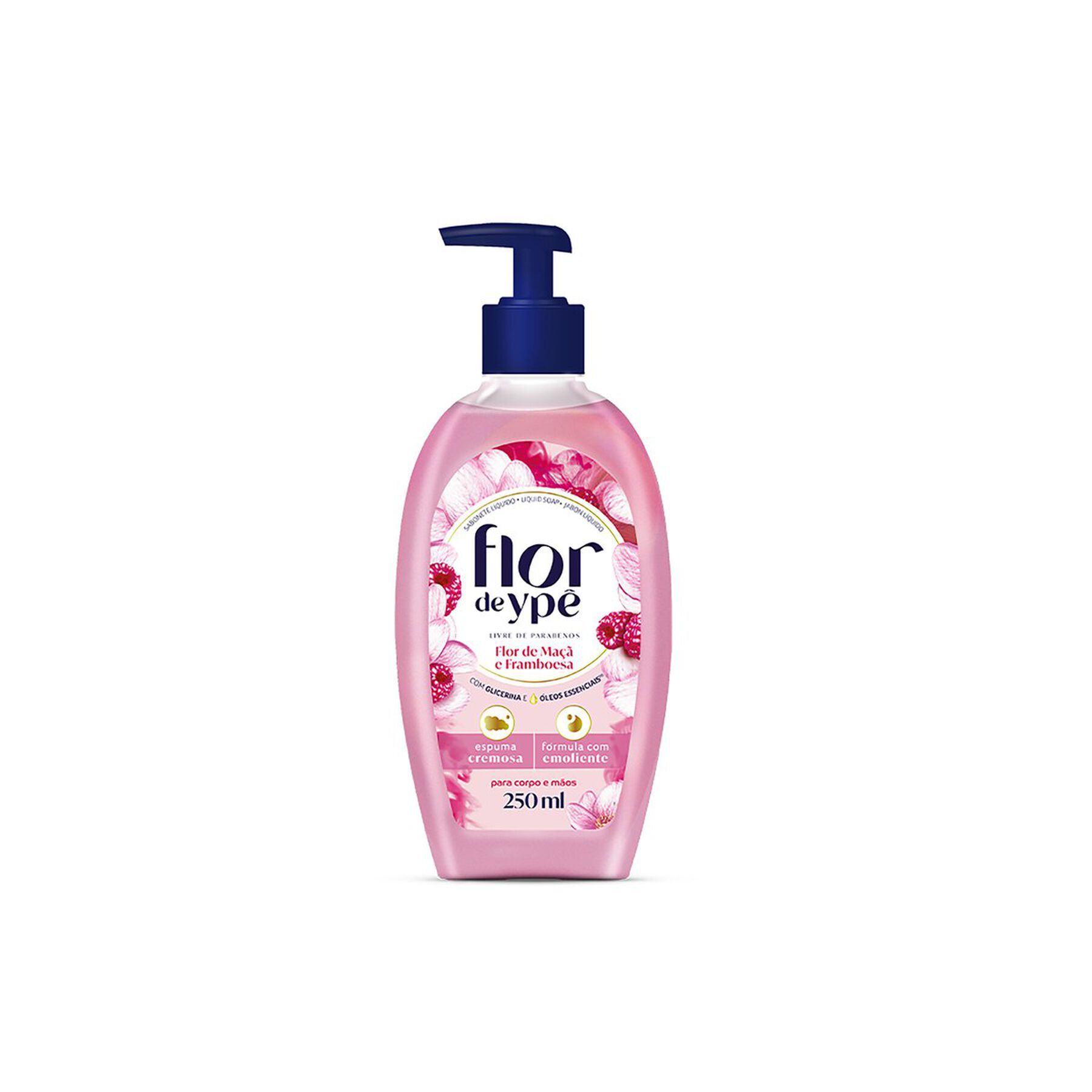 Sabonete L&iacute;quido Corpo e M&atilde;os Flor de Ma&ccedil;&atilde; e Framboesa Flor de Yp&ecirc; Frasco Pump 250ml