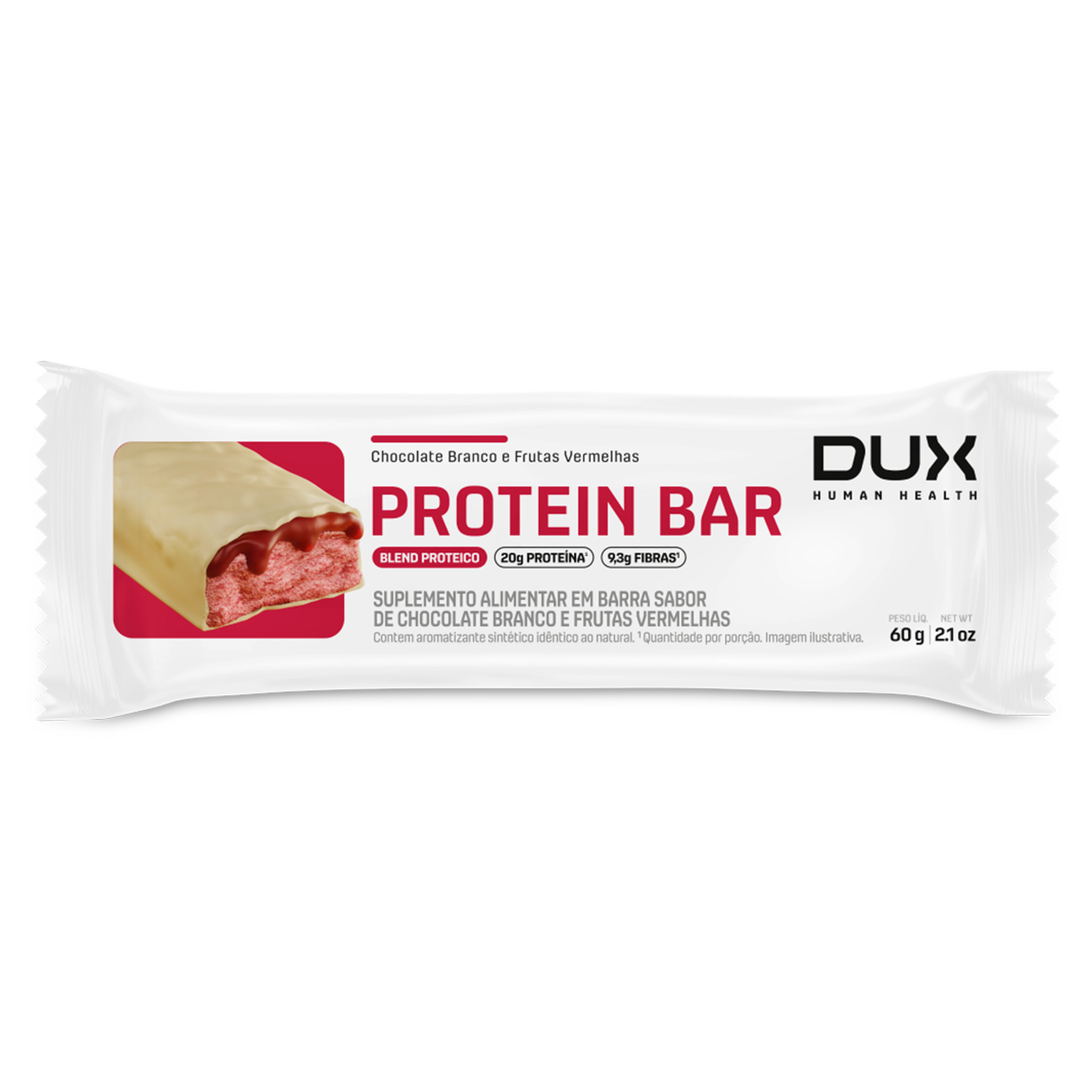 Barra Prote&iacute;na Chocolate Branco e Frutas Vermelhas Dux Human Health Protein Bar Pacote 60g
