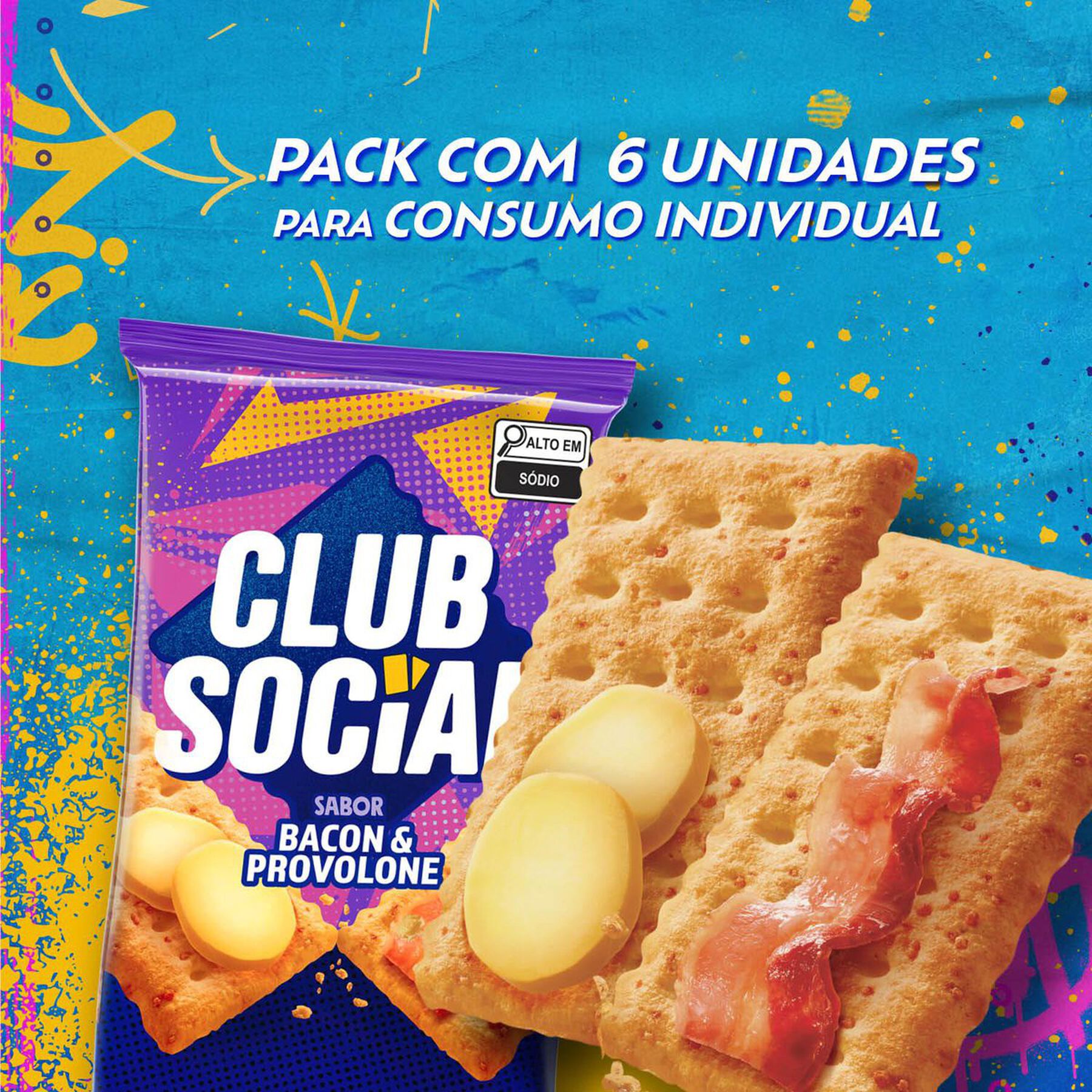 Biscoito Bacon e Provolone Club Social Pacote 141g C/6 Unidades