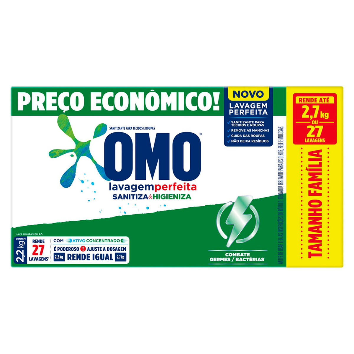 Sab&atilde;o em P&oacute; Lava Roupas Lavagem Perfeita Sanitiza e Higieniza Omo Caixa 2,2kg - Embalagem Tamanho Fam&iacute;lia&nbsp;&nbsp;