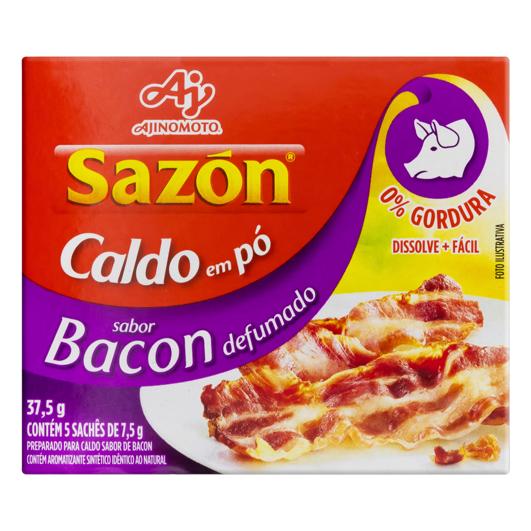 Caldo em Pó Bacon Defumado Sazón Caixa 37,5g C/5 Unidades