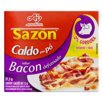 Caldo em Pó Bacon Defumado Sazón Caixa 37,5g C/5 Unidades
