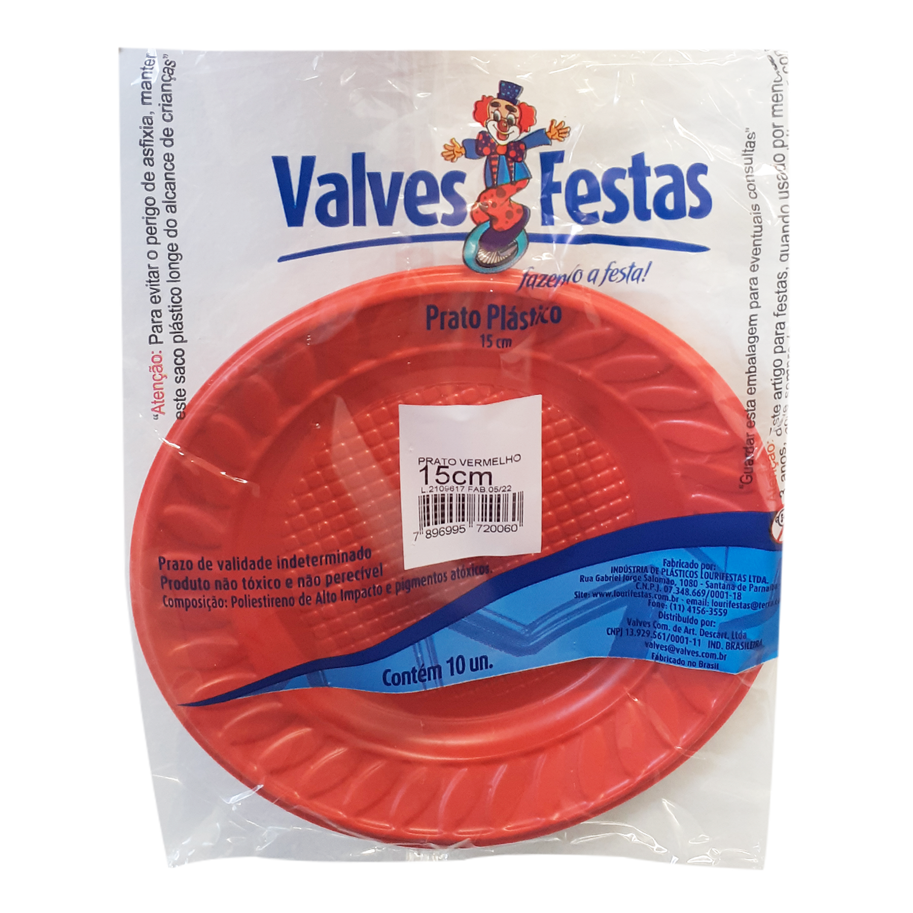 Prato Plástico Vermelho Valves Festas 15cm C/10 Unidades