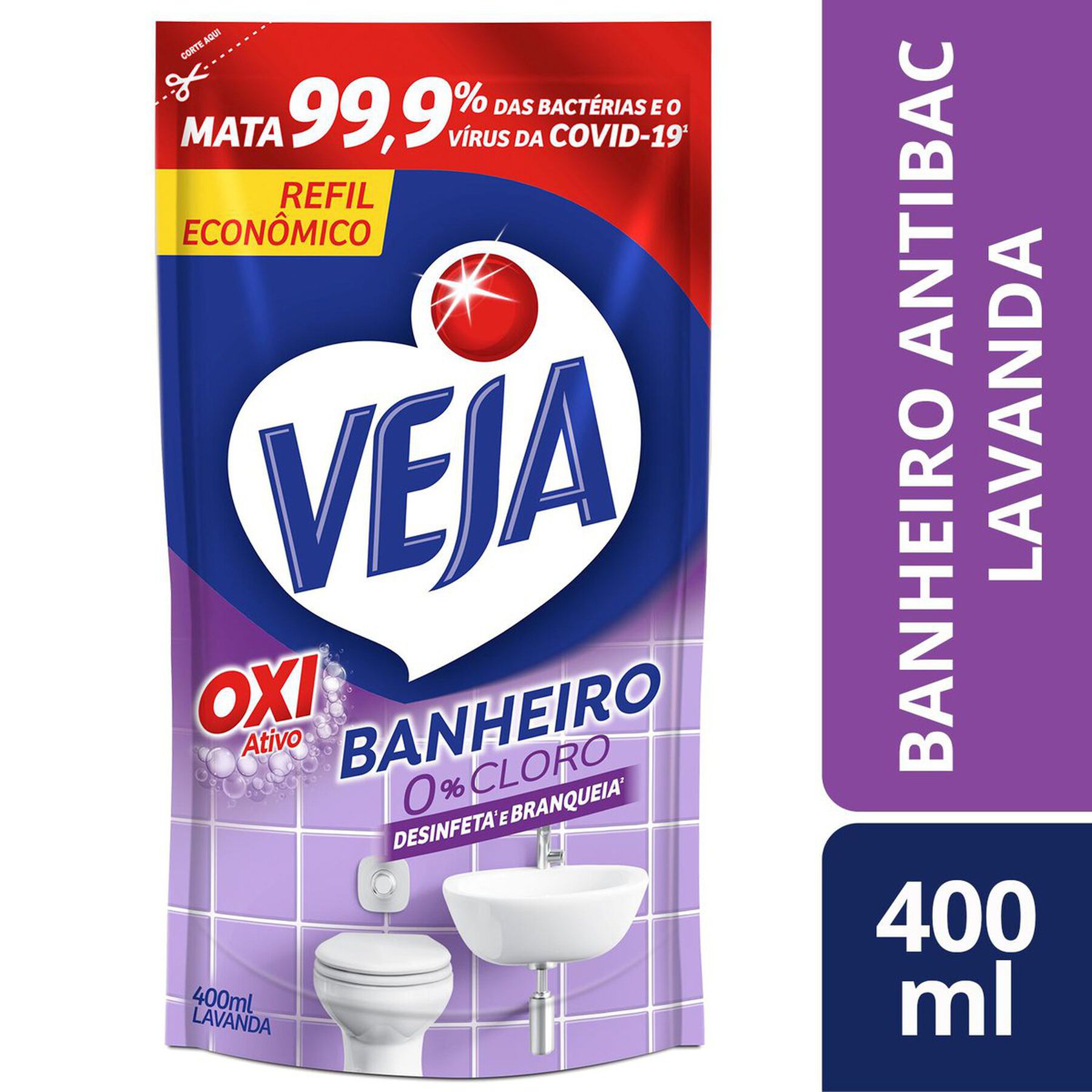 Desinfetante Banheiro Lavanda Veja Sachê 400ml Refil Econômico