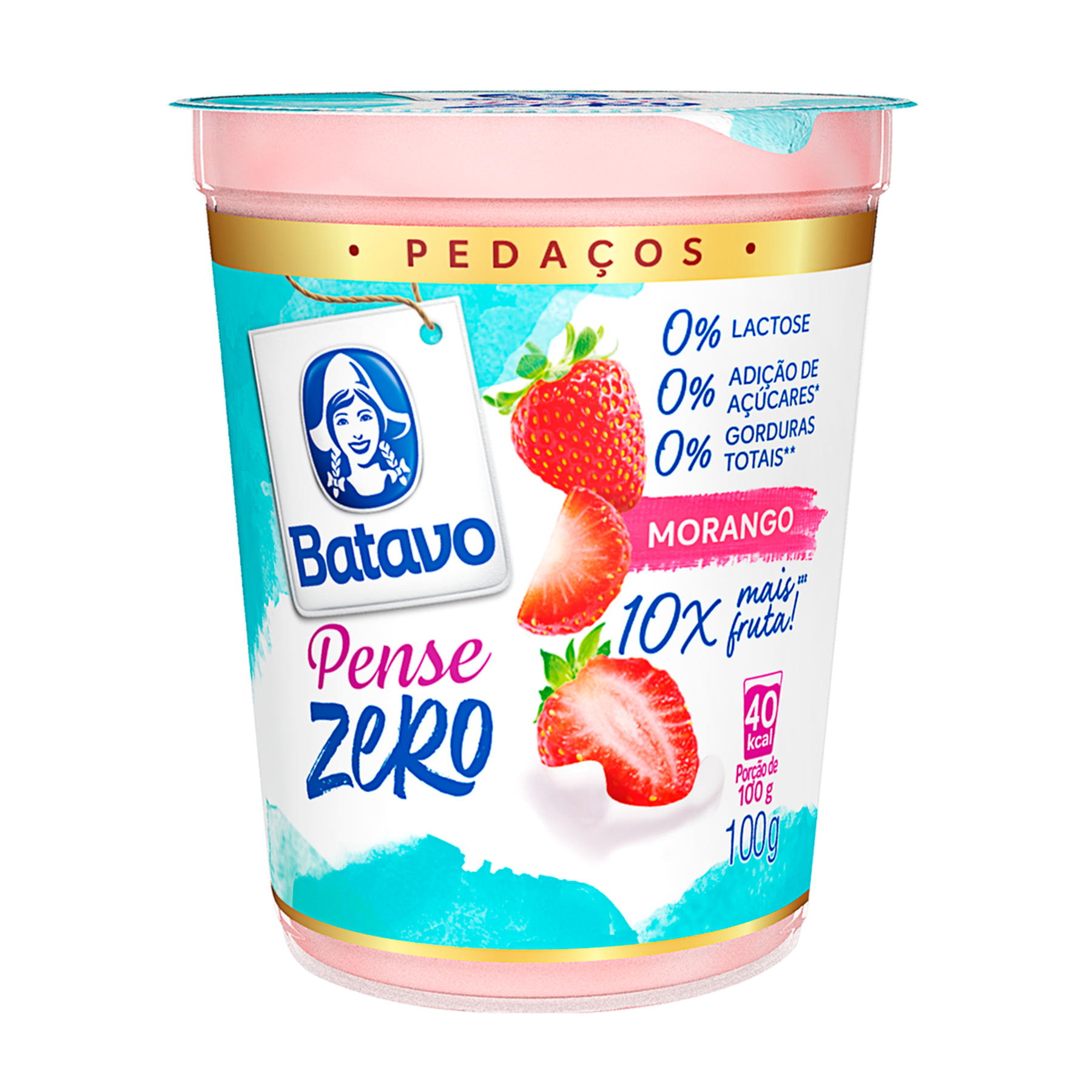 Iogurte Desnatado Pedaços de Morango Batavo Pense Zero Copo 100g