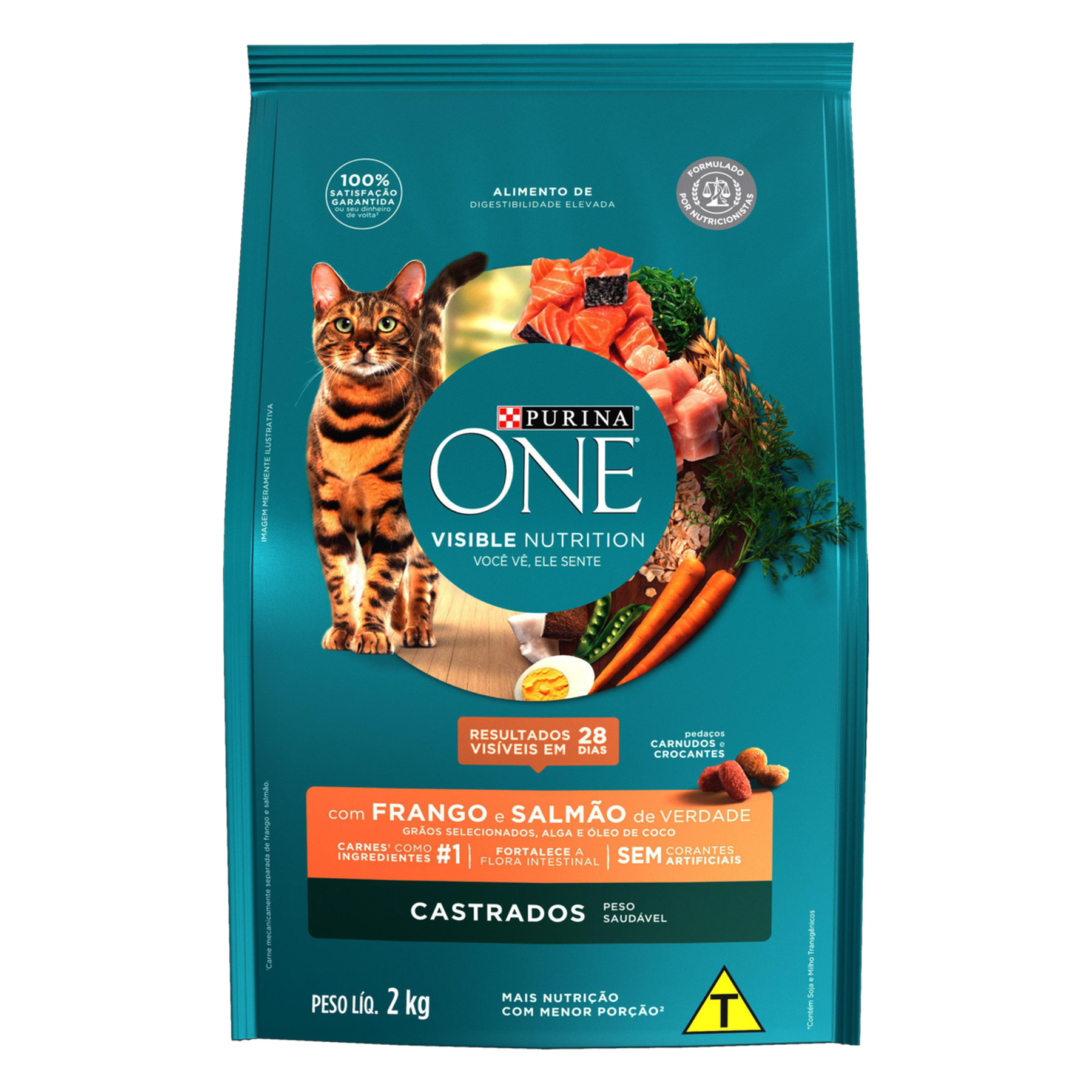 Alimento para Gatos Castrados Frango e Salmão Purina One Visible Nutrition Pacote 2kg