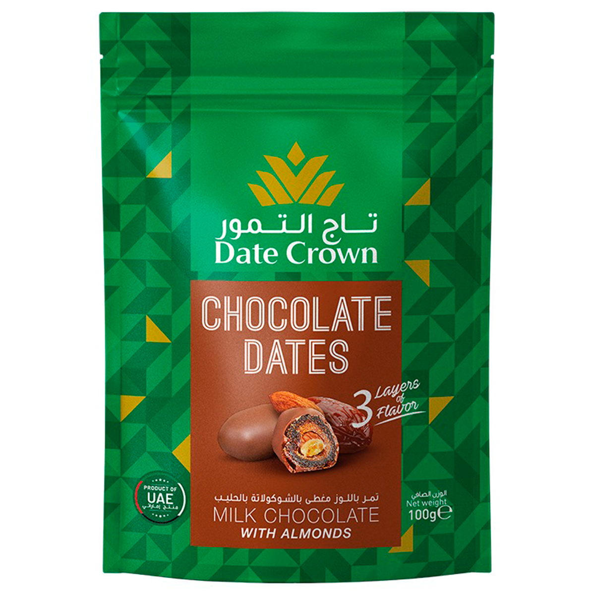 T&acirc;maras com Chocolate ao Leite e Am&ecirc;ndoas Chocolate Dates Date Crown 100g