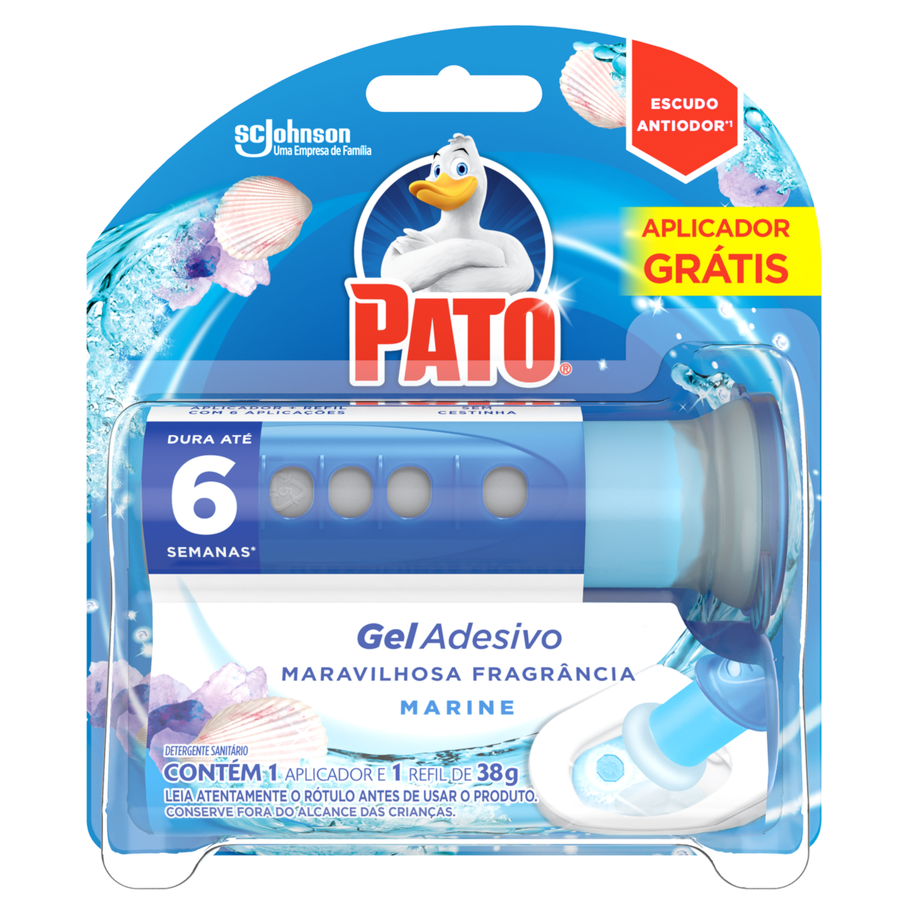 Detergente Sanitário Gel Adesivo com Aplicador Marine Pato 38g Grátis Aplicador