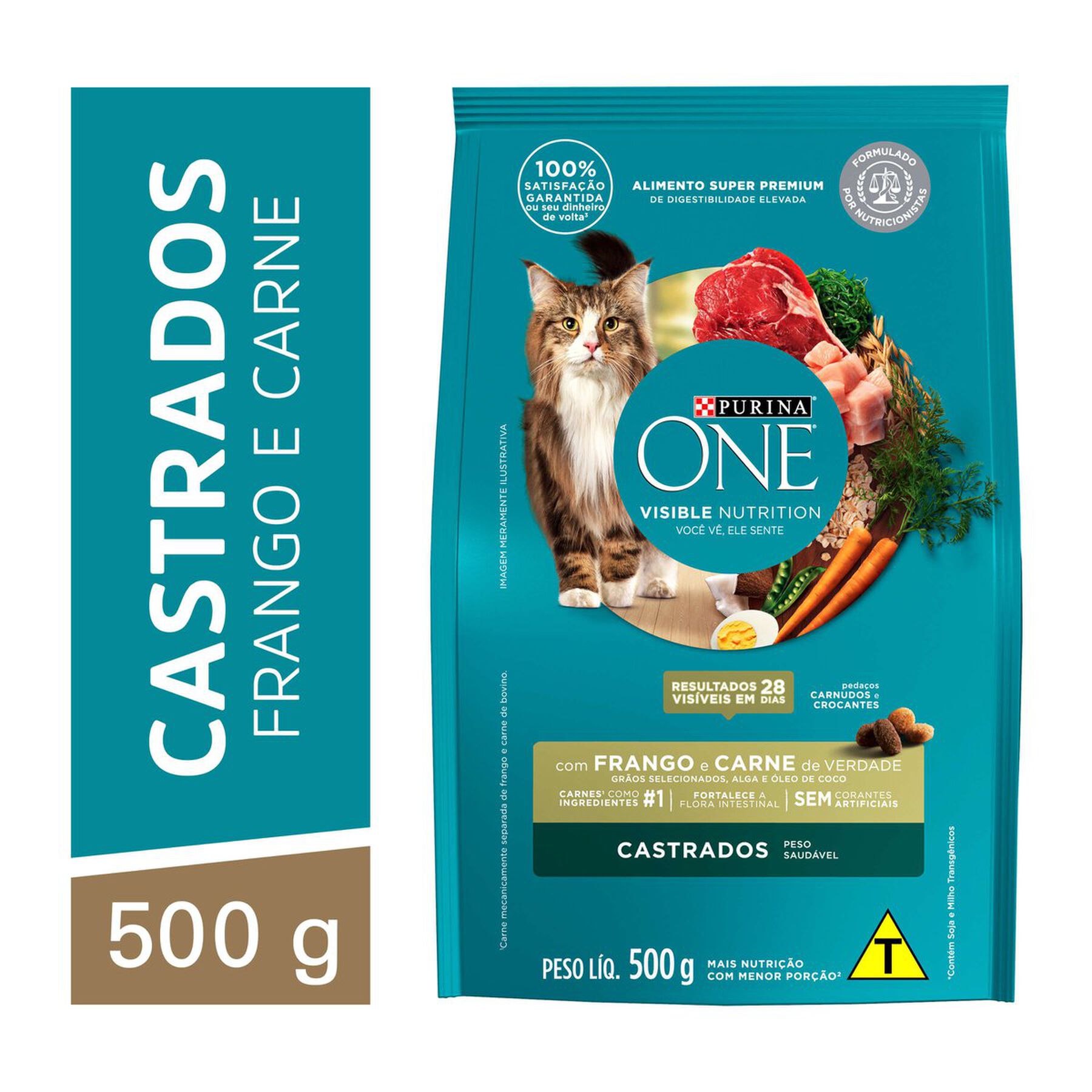 Alimento para Gatos Castrados Frango e Carne Purina One Visible Nutrition Pacote 500g