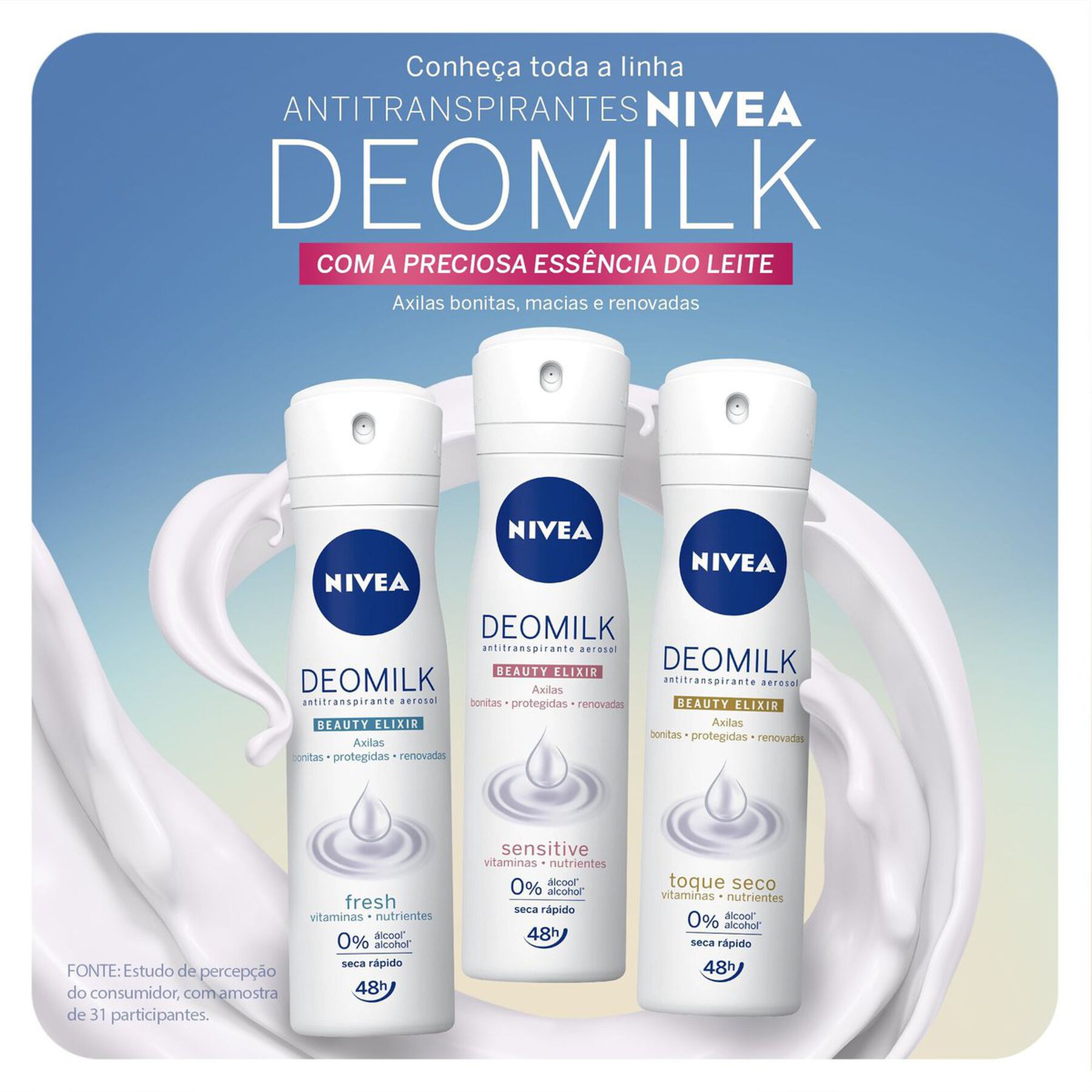 Antitranspirante Aerossol Sensitive Nivea Deomilk Beauty Elixir 150ml