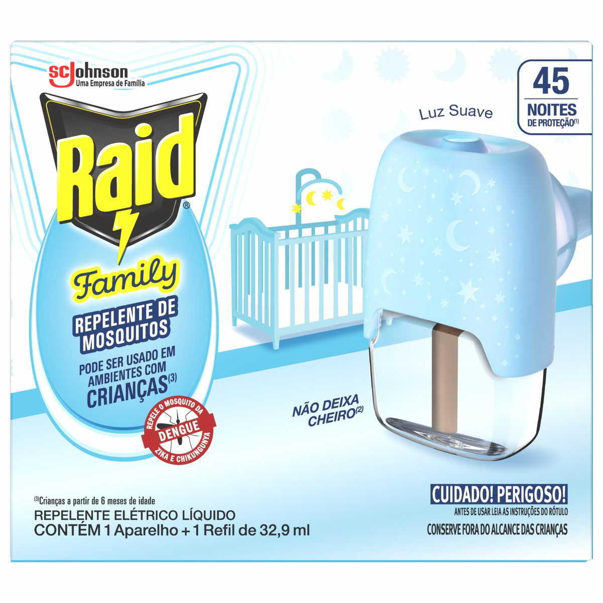 Repelente El&eacute;trico L&iacute;quido + Refil 45 Noites Raid Family 32,9ml